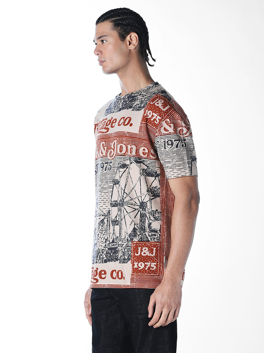 Beige Printed Cotton T-shirt