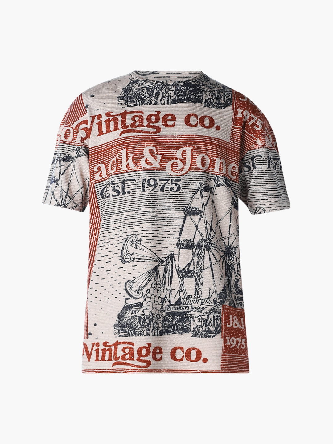 Beige Printed Cotton T-shirt