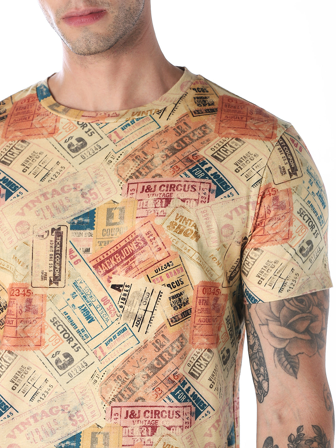 Vintage Ticket Print Cotton T-Shirt