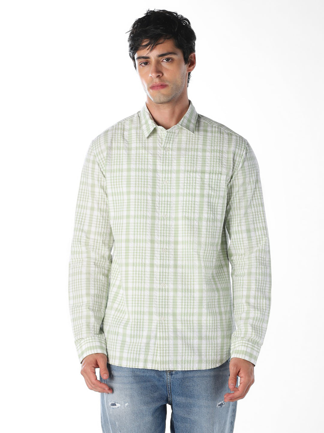 Green Striped Cotton Shirt
