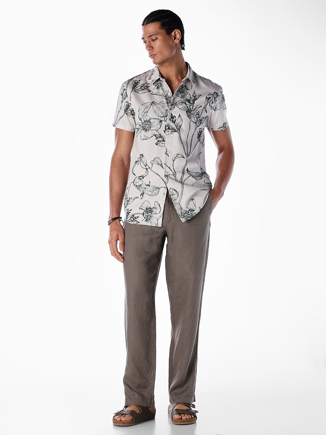 Floral Sketch Print Shirt - Off-White