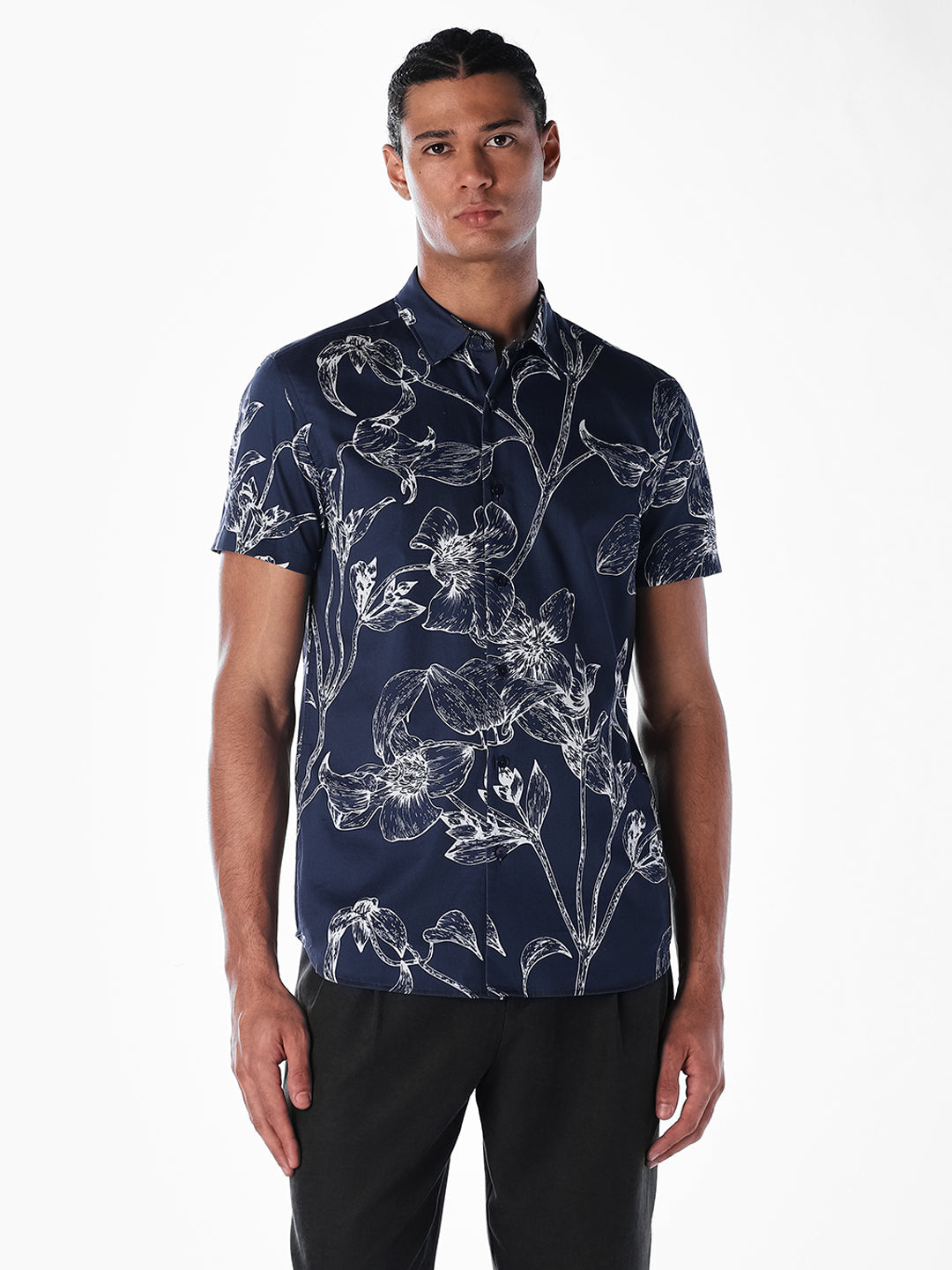 Floral Sketch Print Shirt - Blue