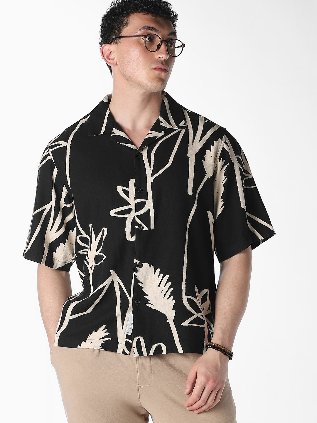 Black Linen Blend Oversized Shirt - M