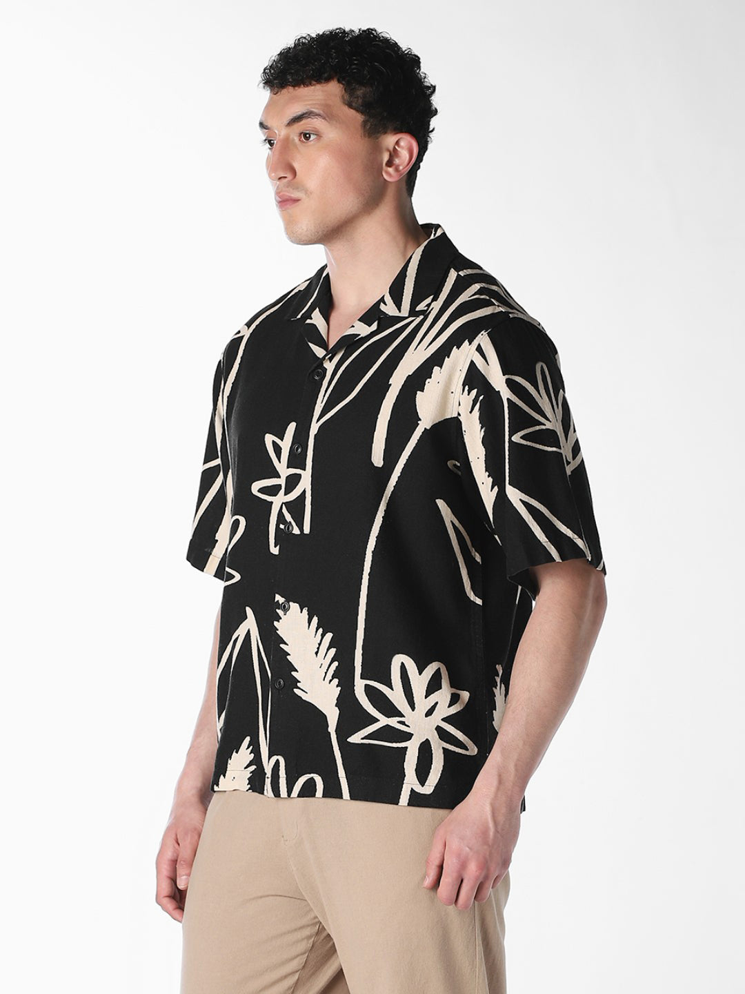 Black Linen Blend Oversized Shirt