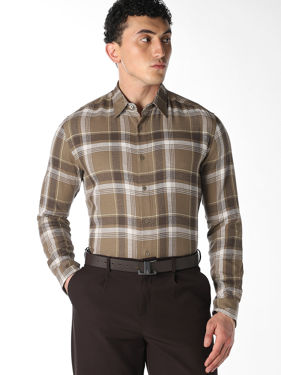 Green Check Cotton Shirt - M