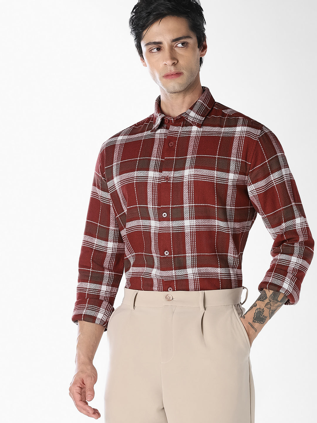 Brown Check Cotton Shirt - S