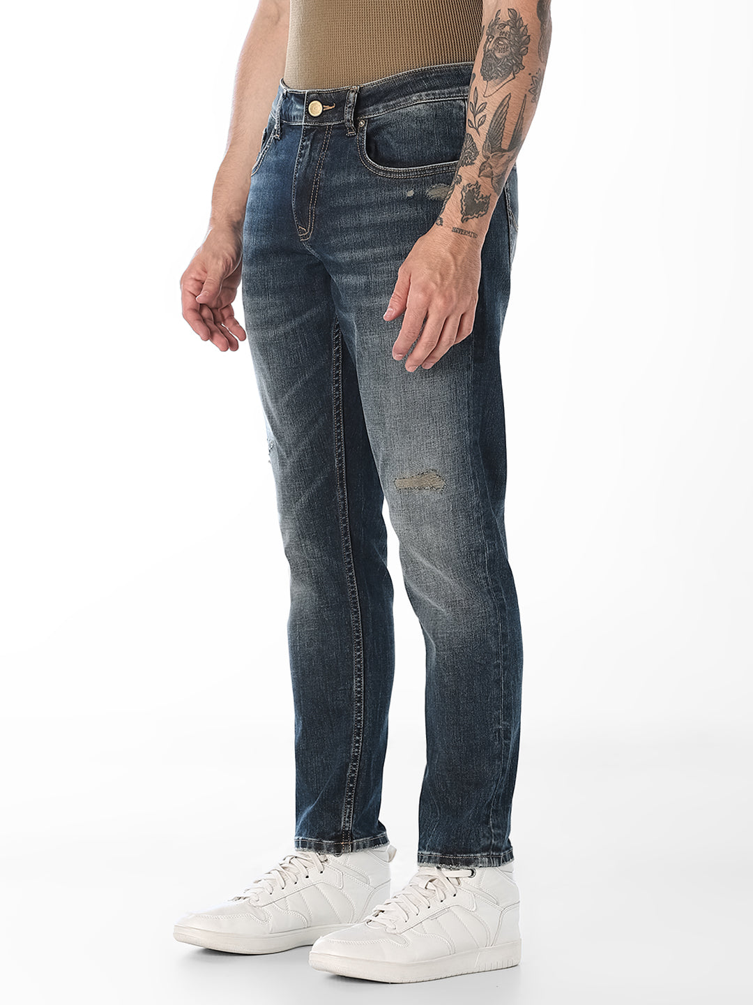 Dark Blue Cropped Brak Slim Fit Jeans