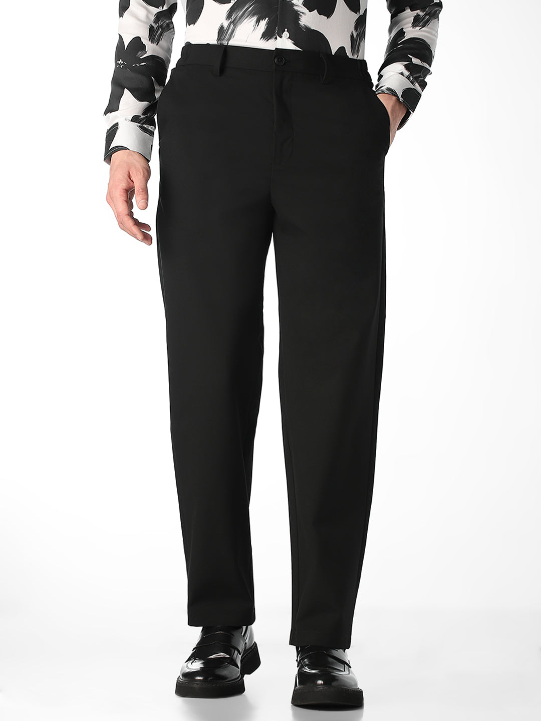 Black Cotton Blend Regular Fit Pants