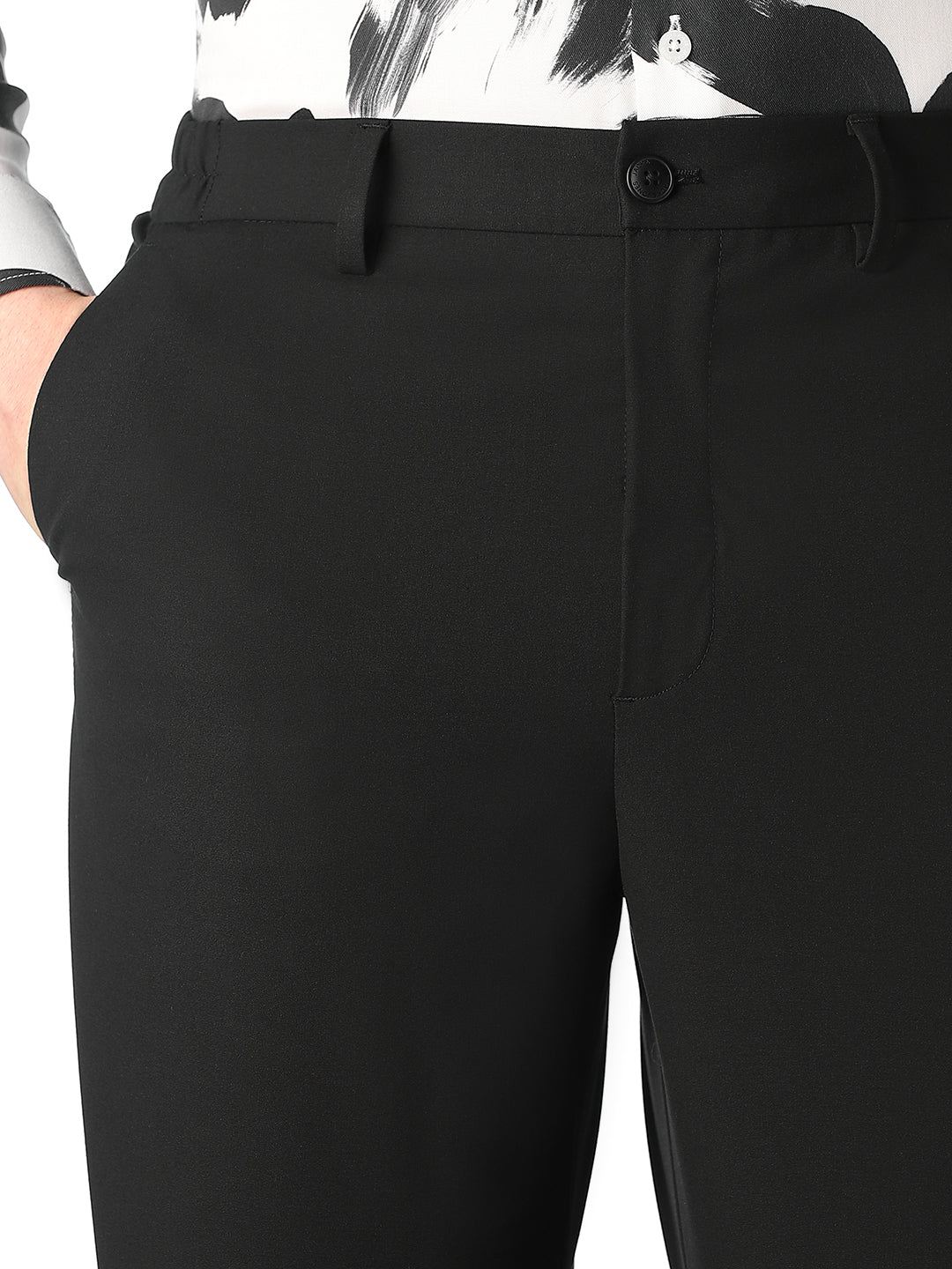Black Cotton Blend Regular Fit Pants