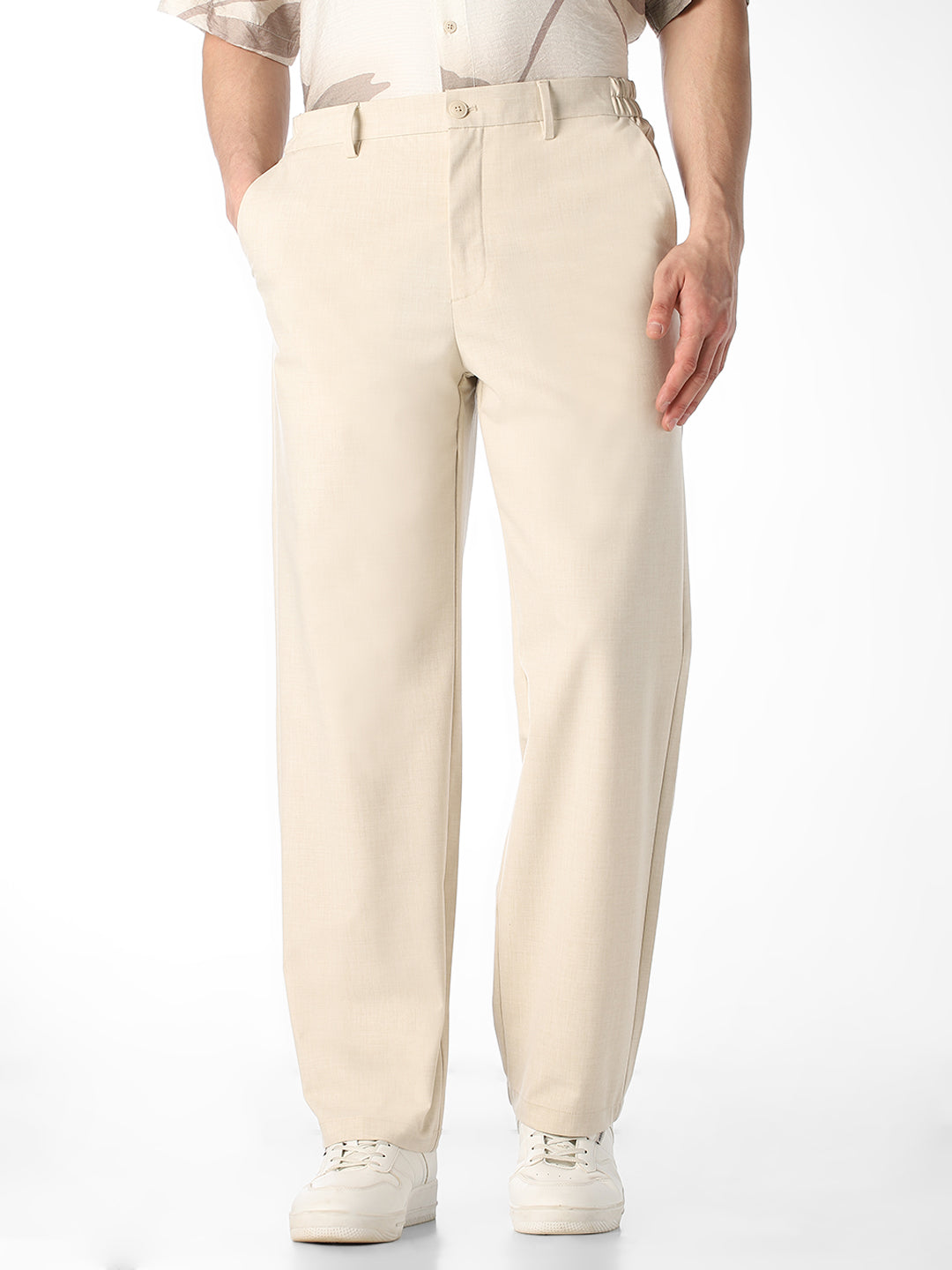 Cotton Blend Regular Fit Pants - L