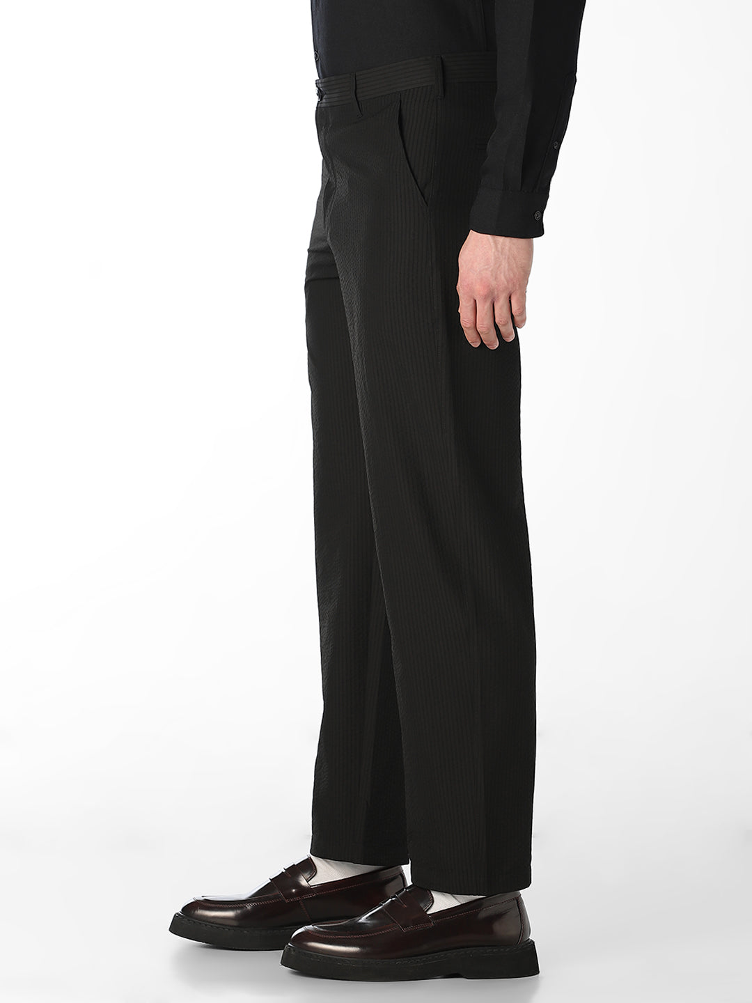 Black Pinstripe Regular Fit Pants