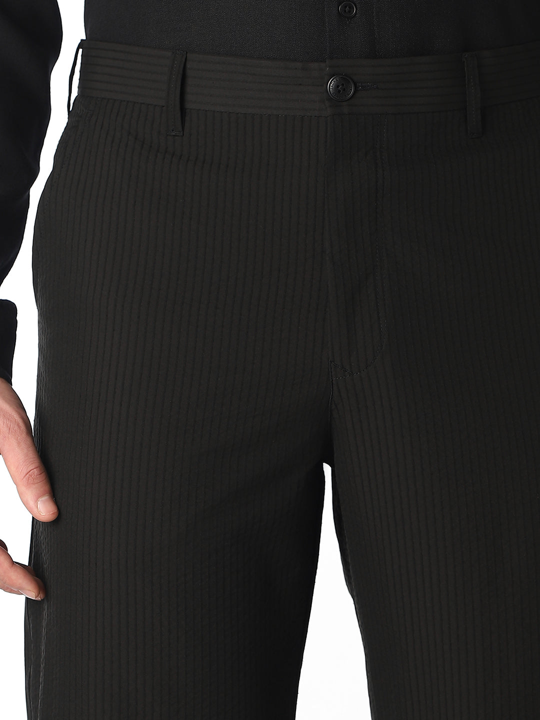 Black Pinstripe Regular Fit Pants