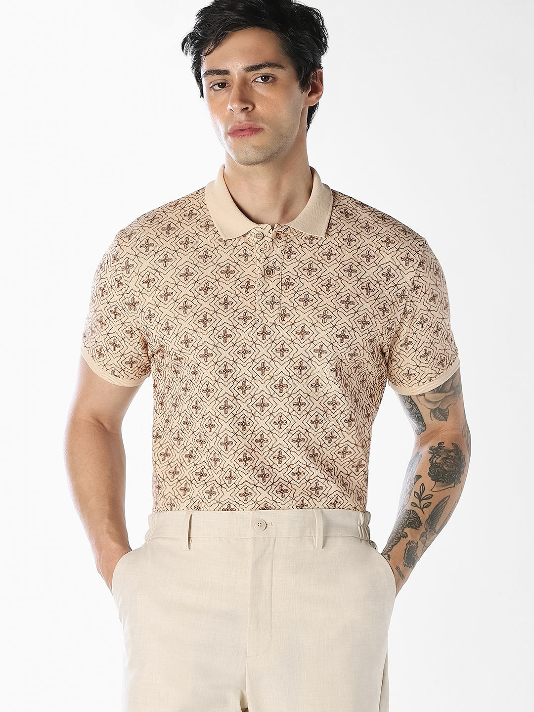 Brown Embroidered Cotton Polo - S