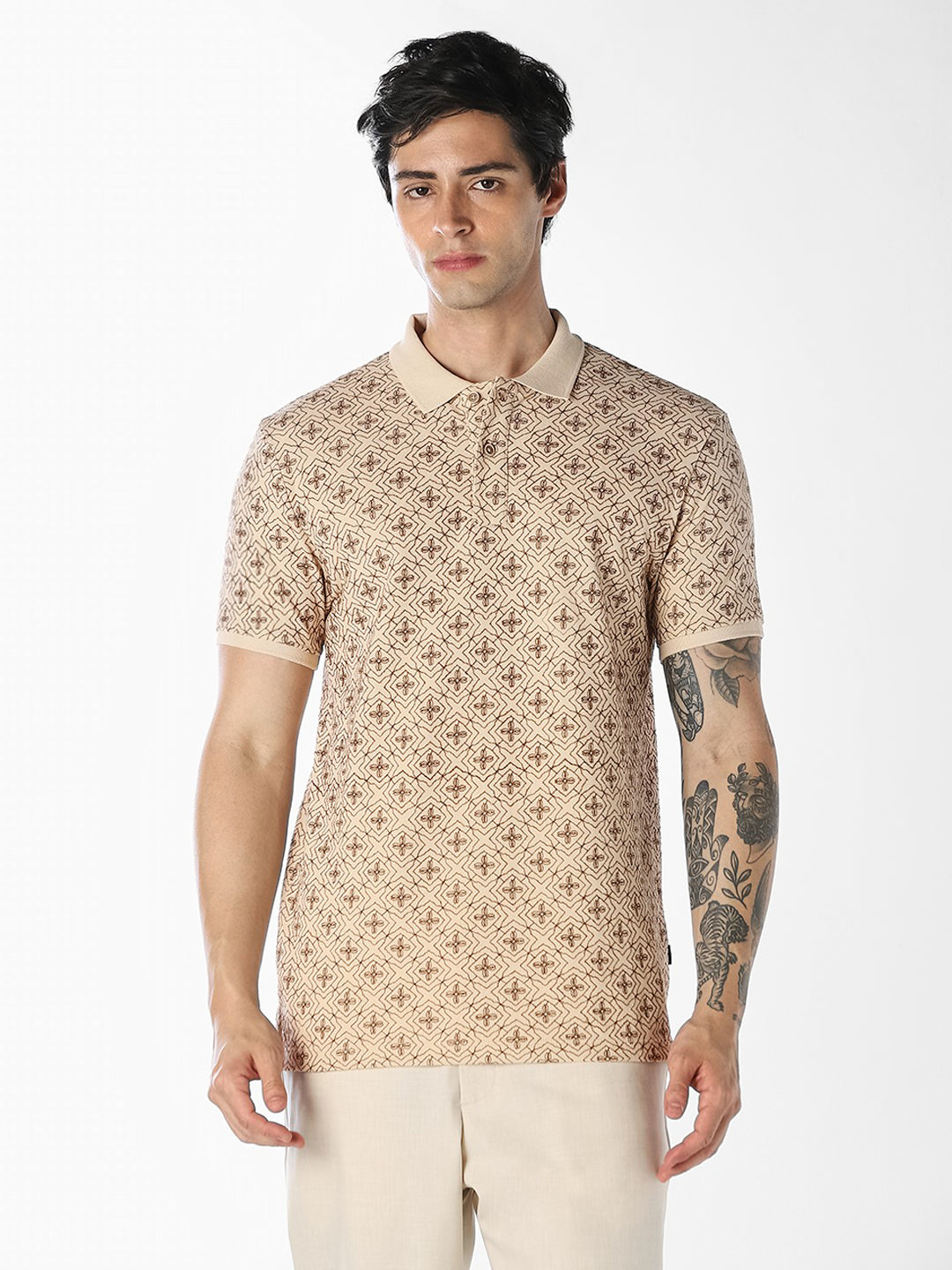 Brown Embroidered Cotton Polo