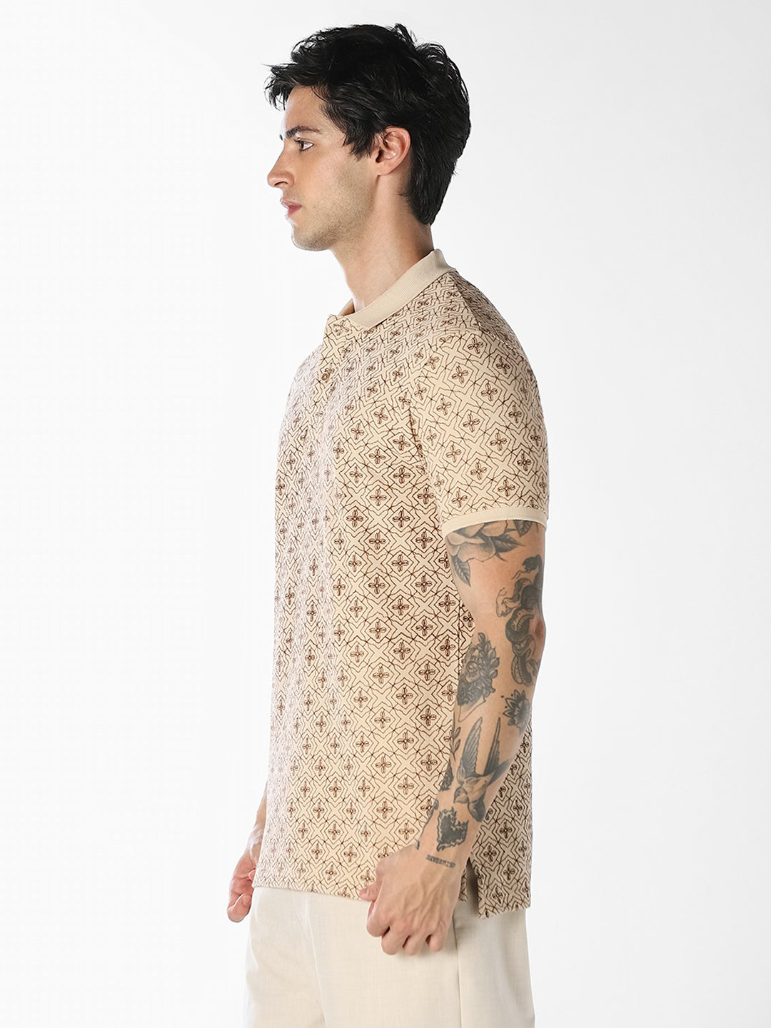 Brown Embroidered Cotton Polo