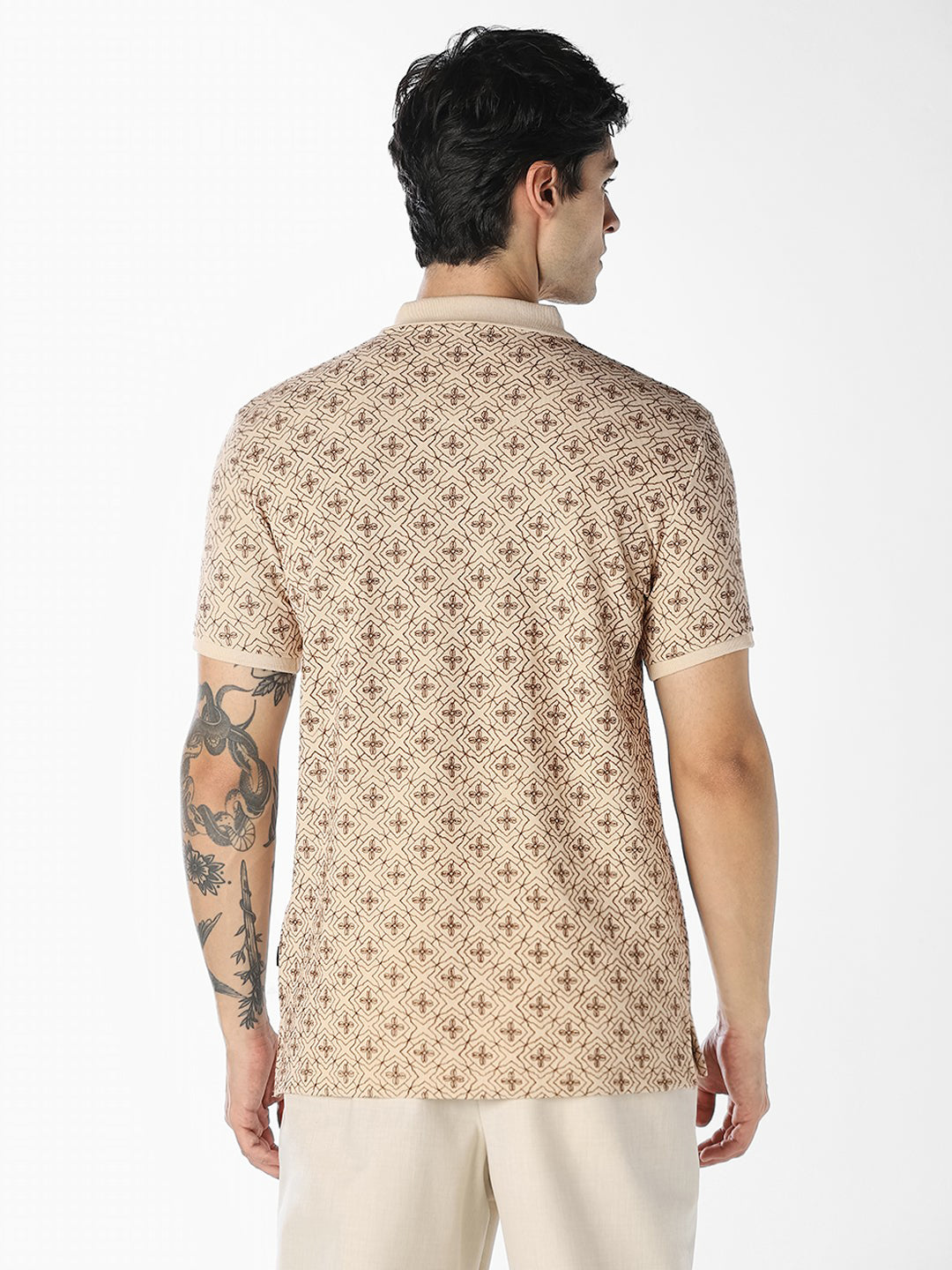Brown Embroidered Cotton Polo