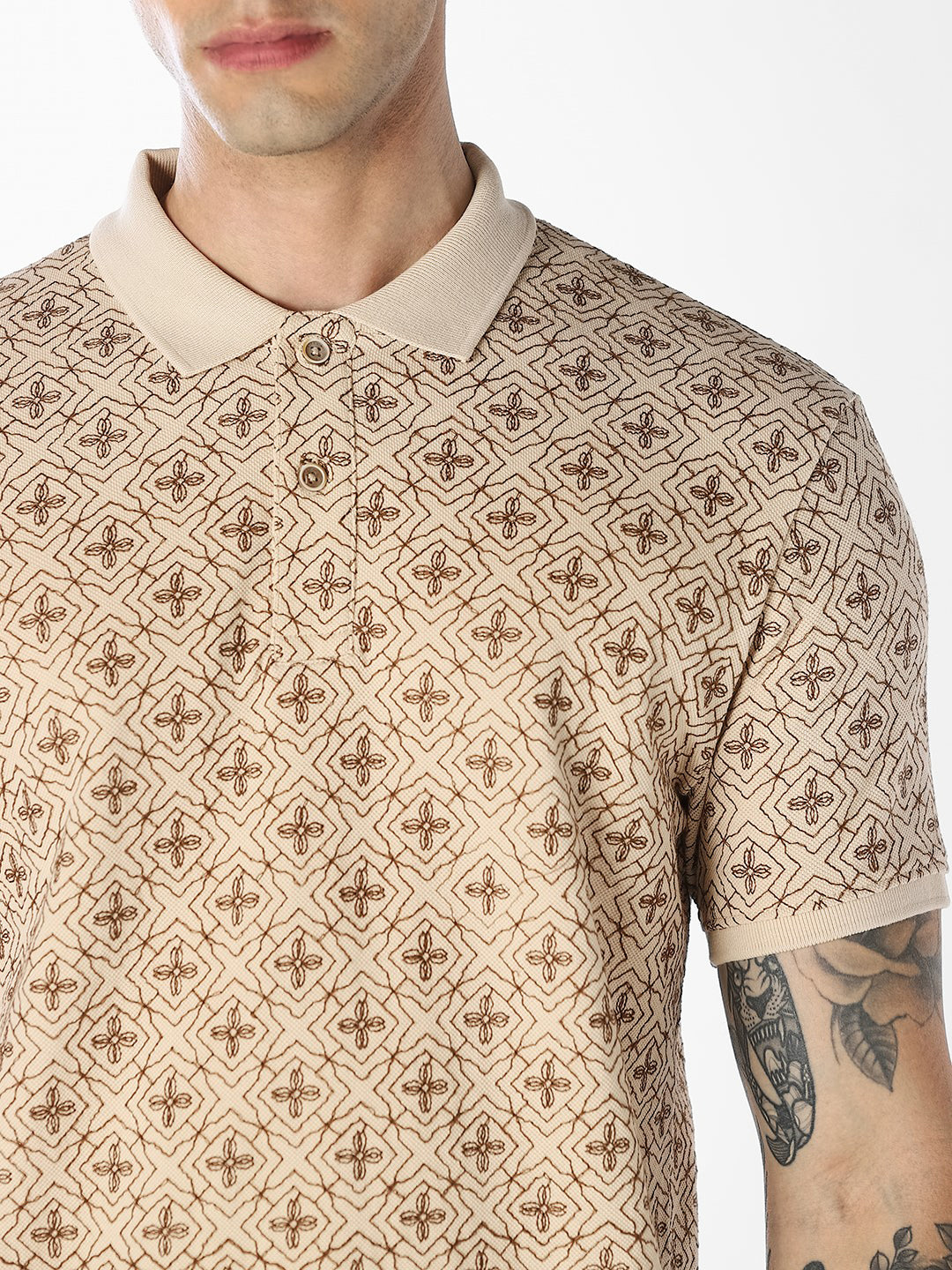 Brown Embroidered Cotton Polo