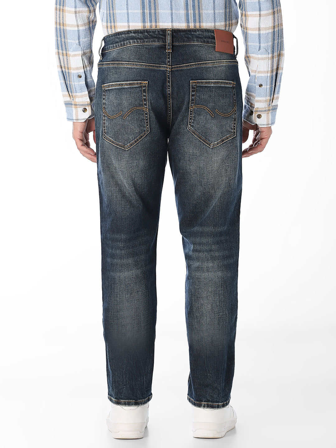 Dark Blue Distressed Cropped Anti Fit Jeans