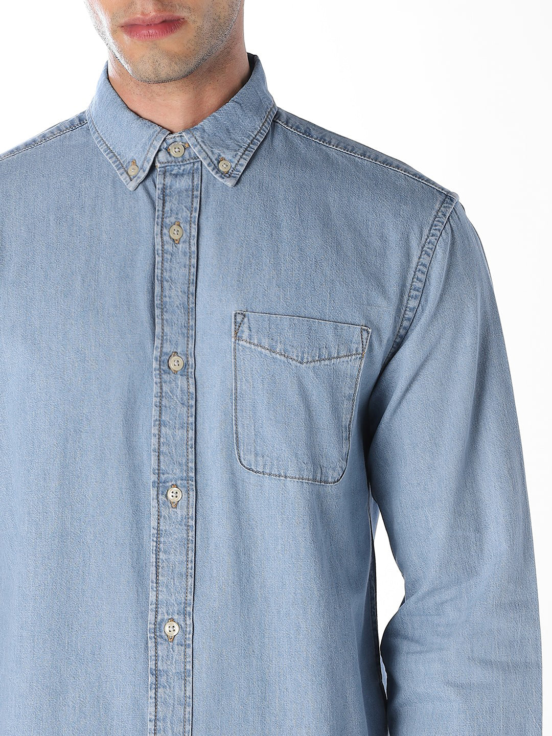 Contrast Stitch Denim Shirt
