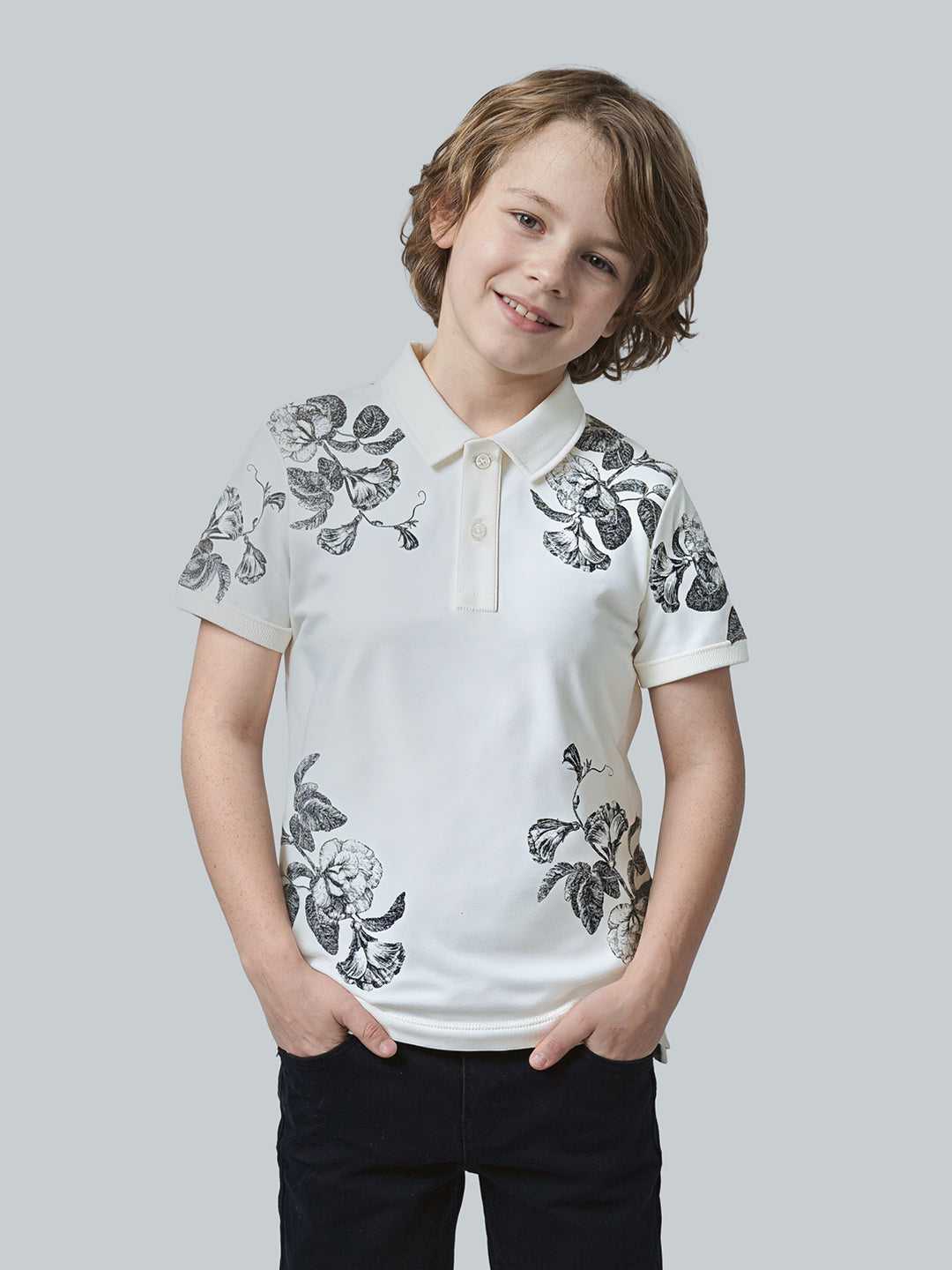 Boys Floral Print Cotton Polo - 4/5Y