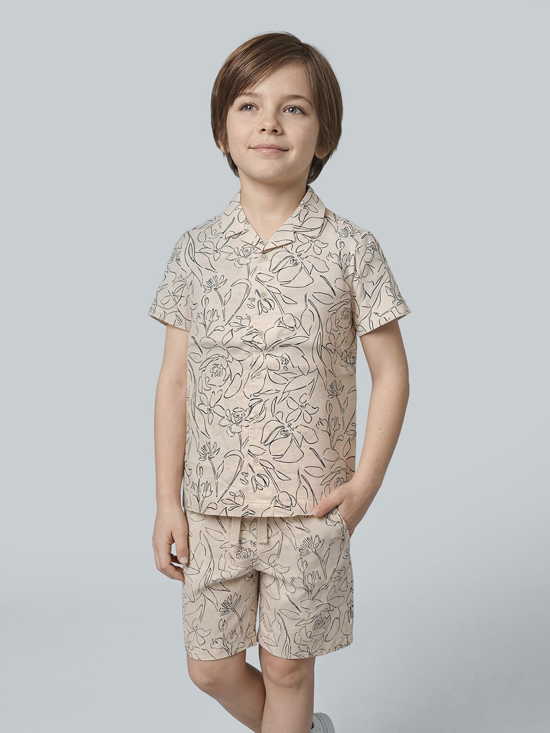 Boys Floral Print Resort Collar Shirt