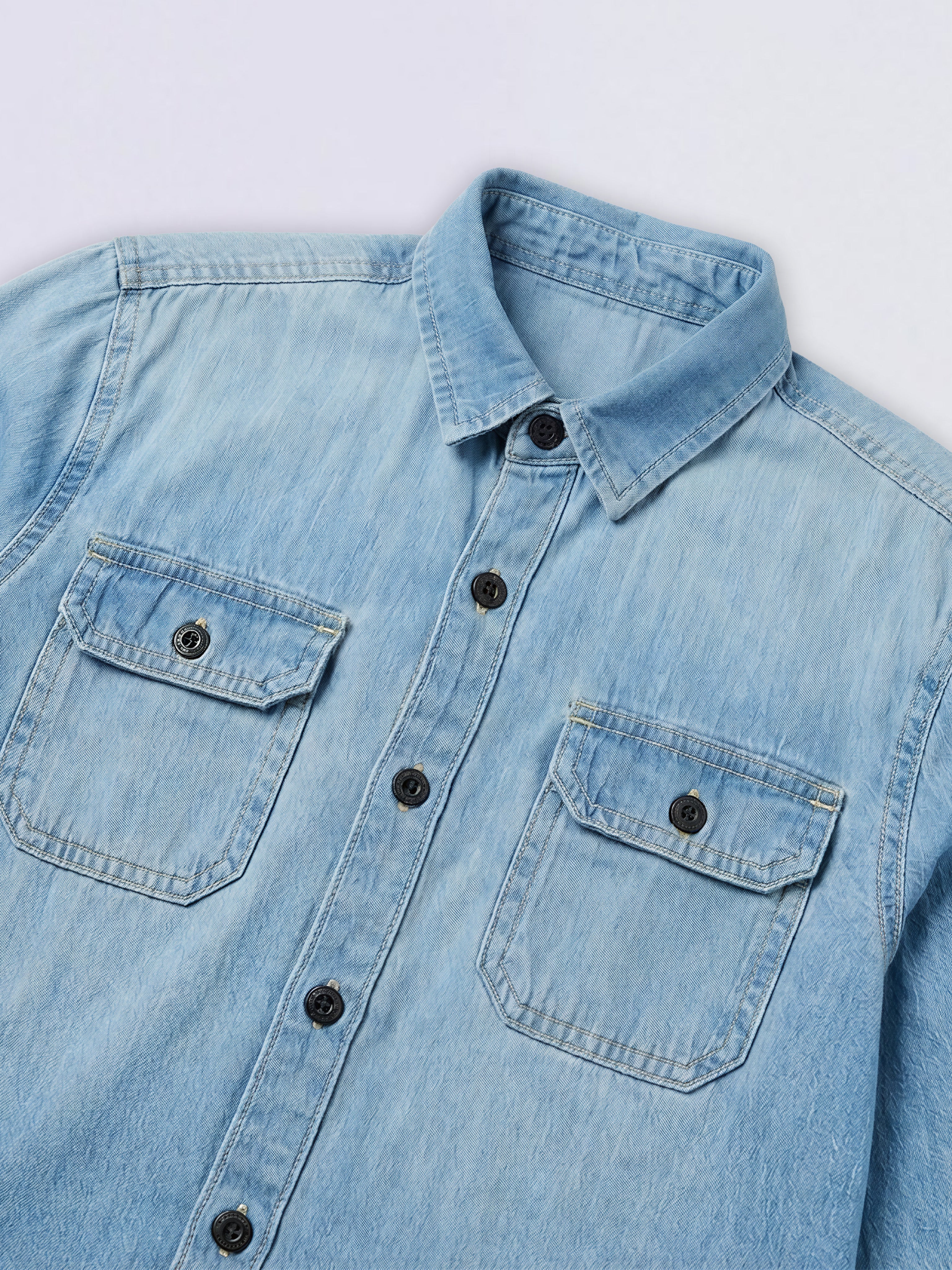 Boys Light Blue Cotton Denim Shirt