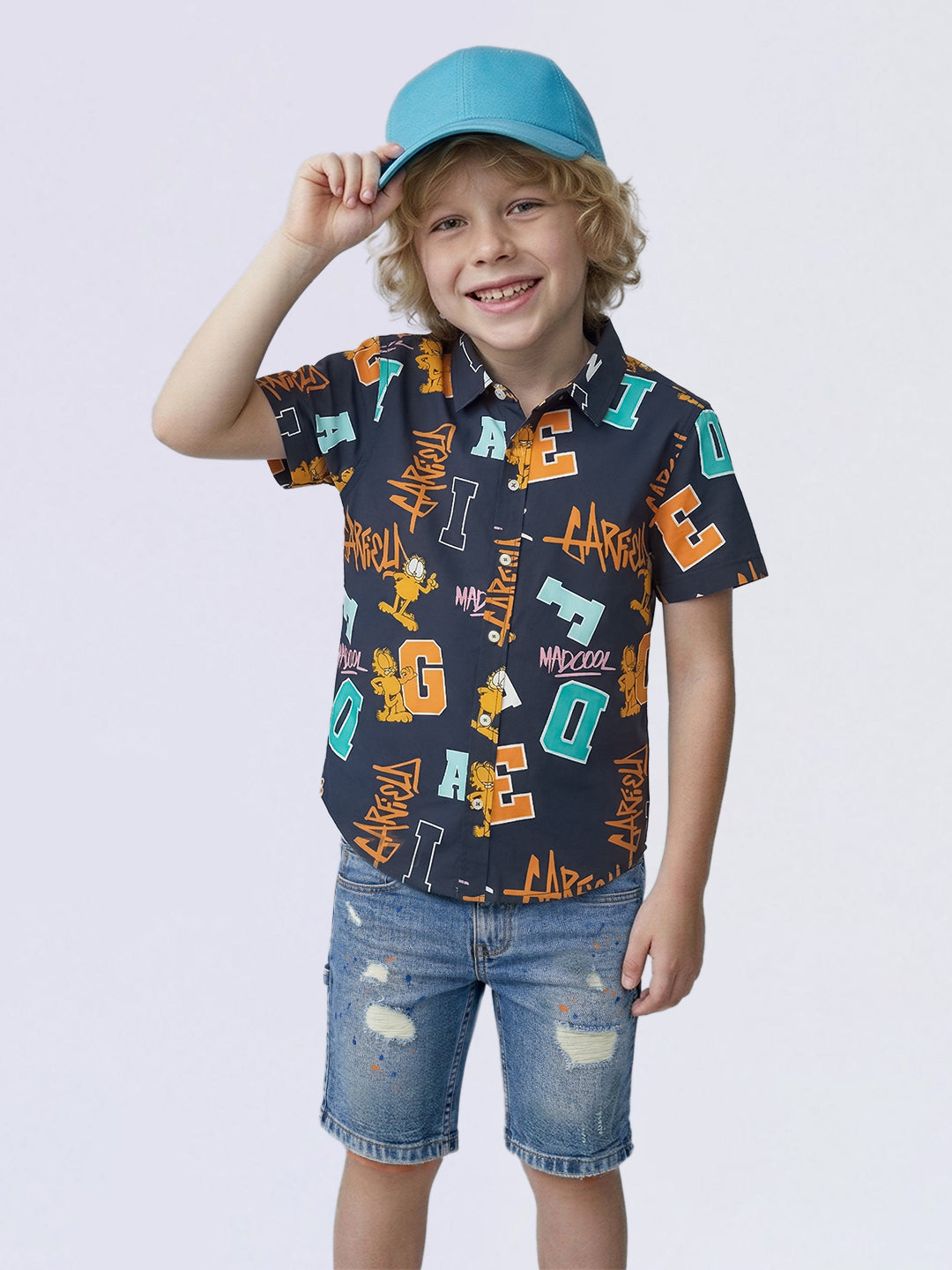 Boys Garfield Print Cotton Shirt - 2/3Y