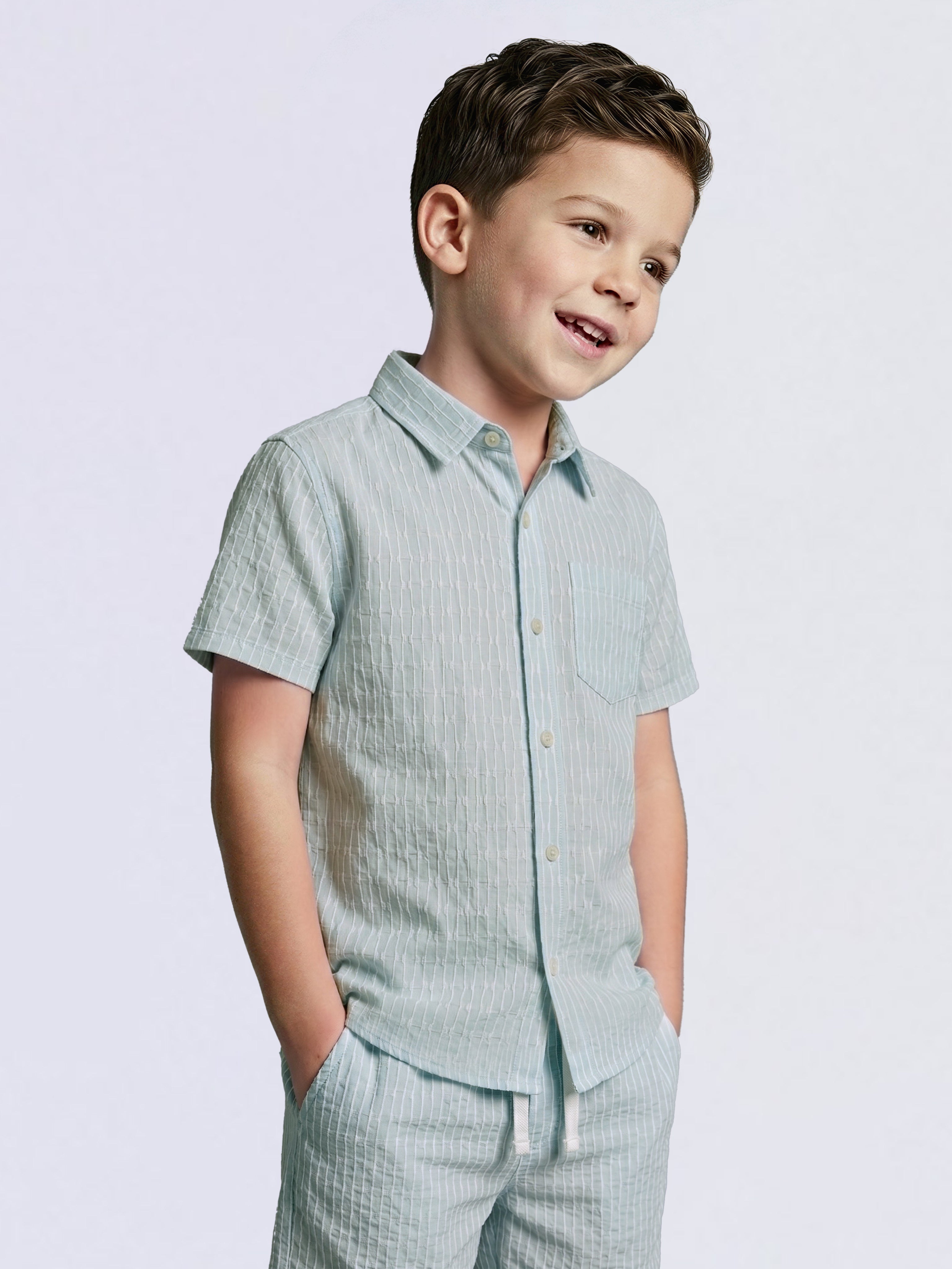 Boys Blue Dobby Short Sleeves Shirt