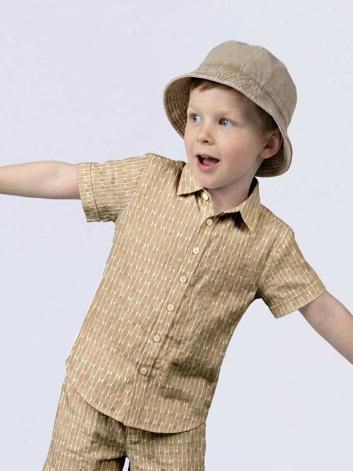 Boys Beige Dobby Short Sleeves Shirt - 4/5Y