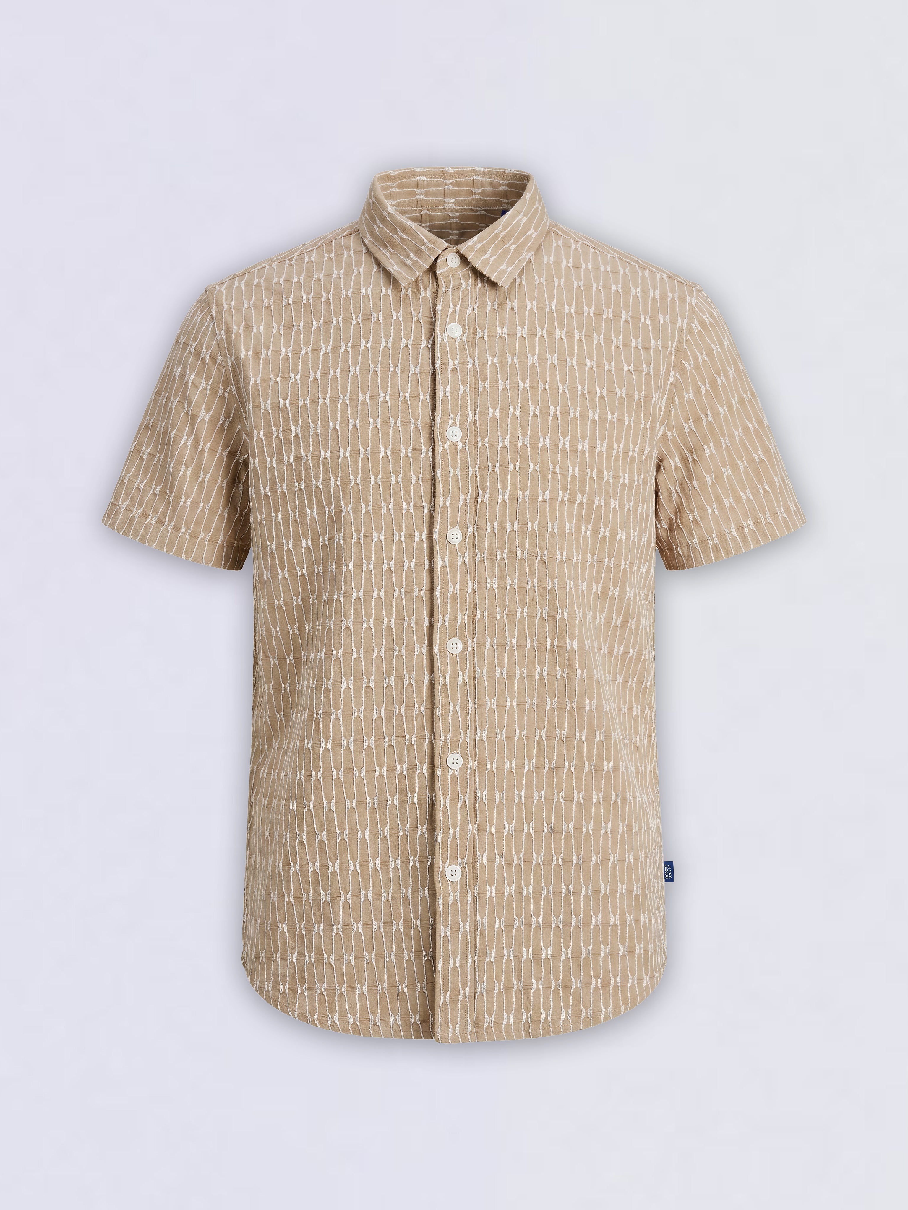 Boys Beige Dobby Short Sleeves Shirt