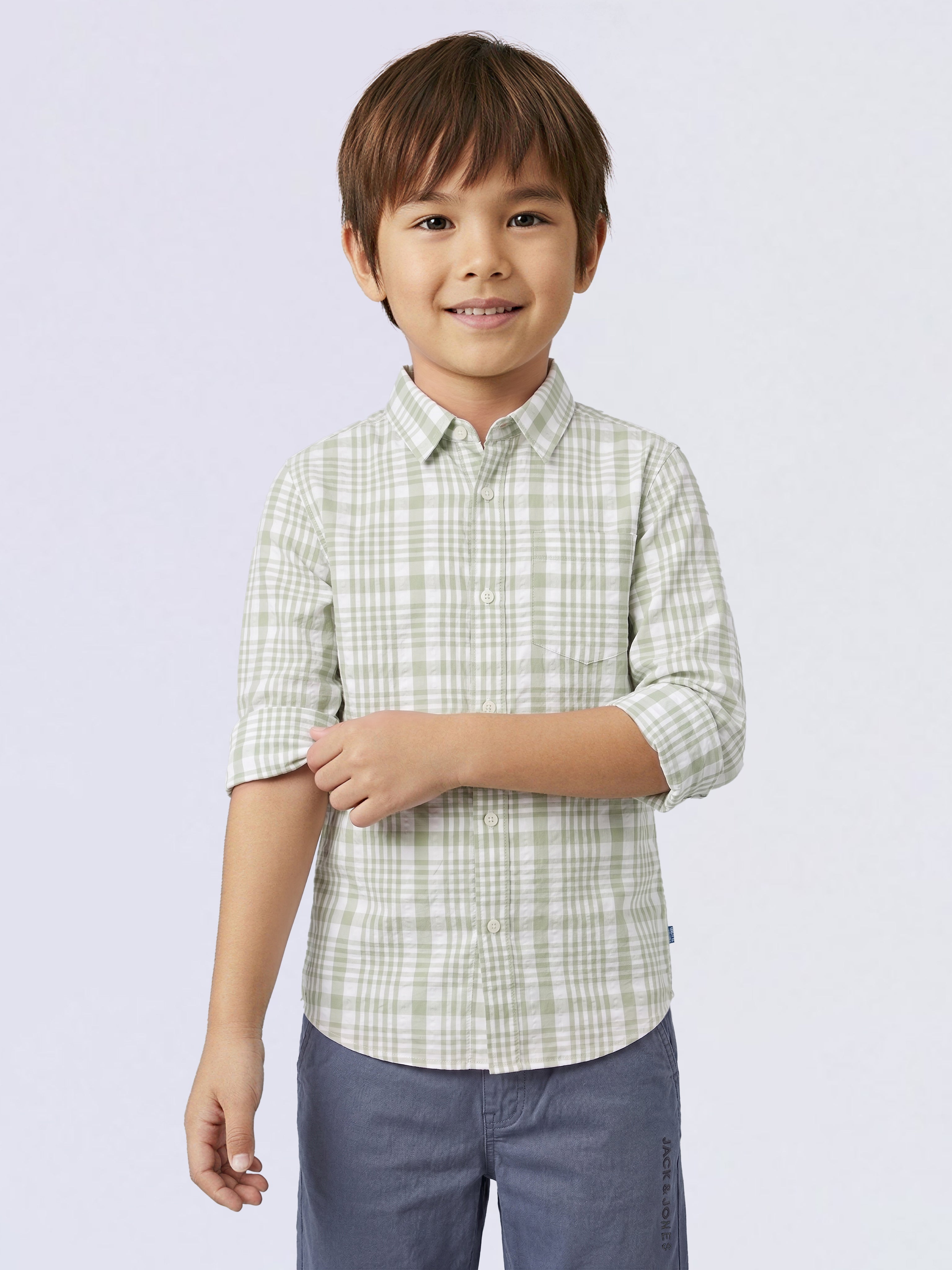 Boys Green Check Print Shirt