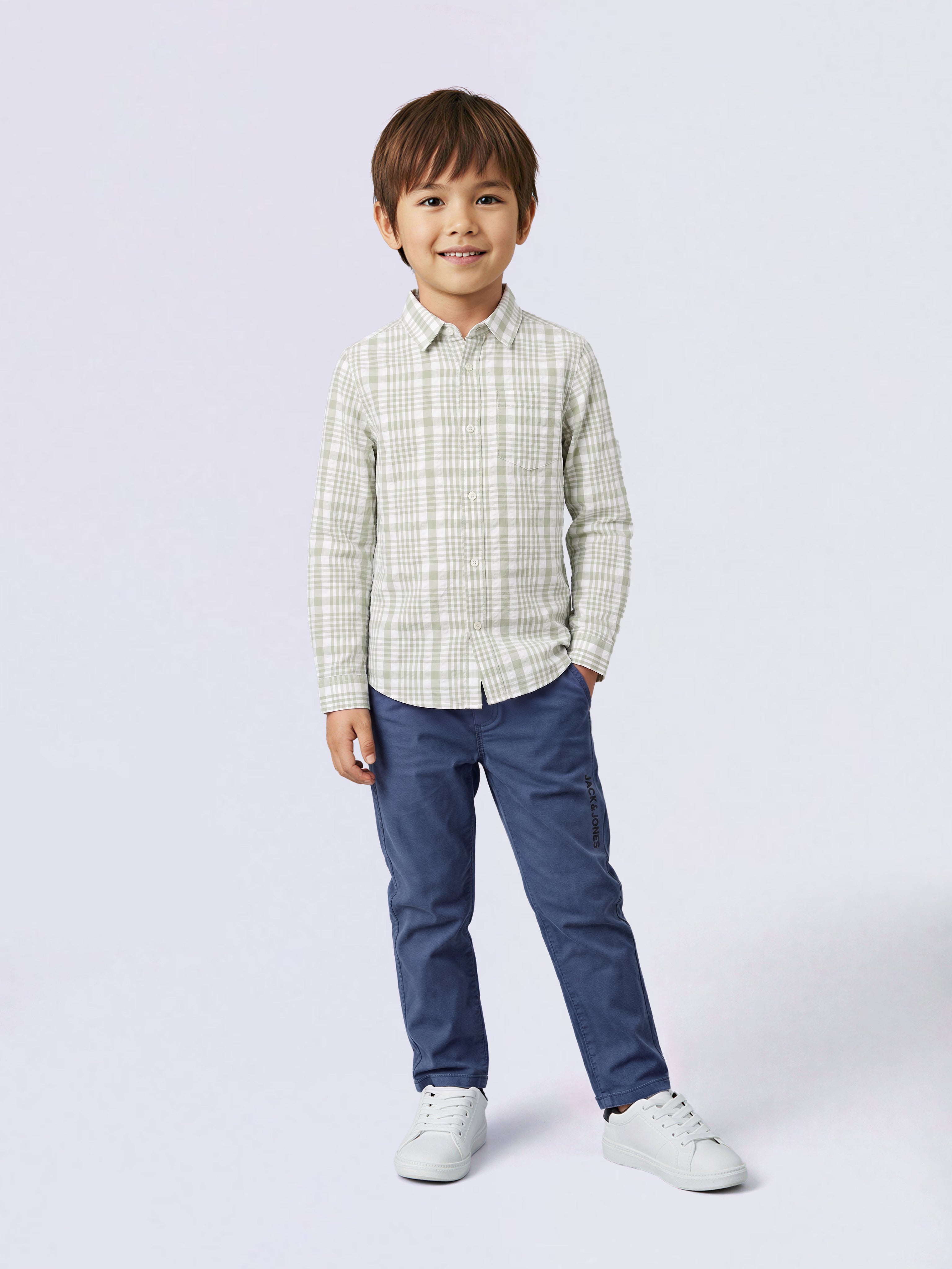 Boys Green Check Print Shirt