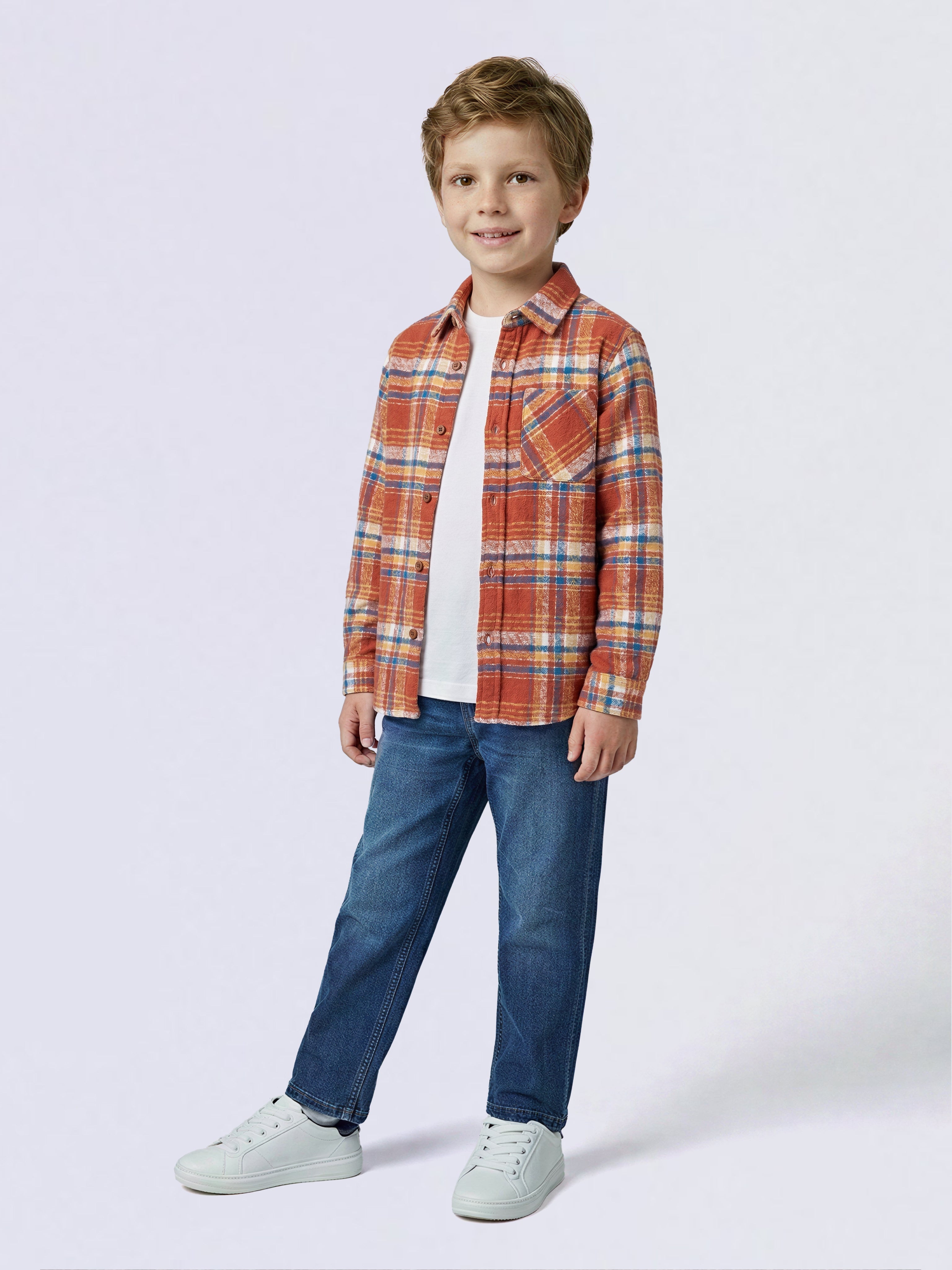 Boys Red Check Print Shirt