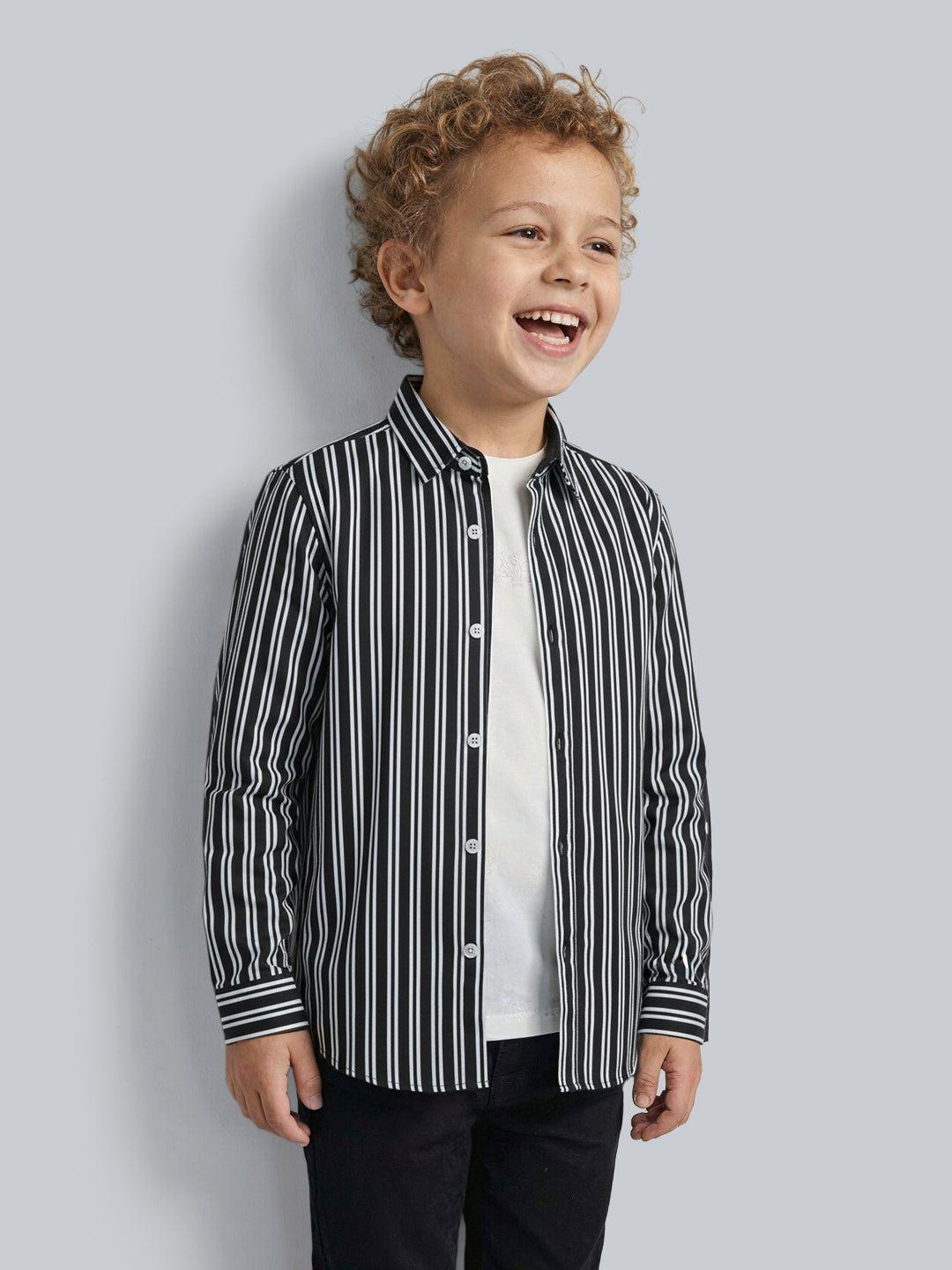 Boys Black Striped Shirt