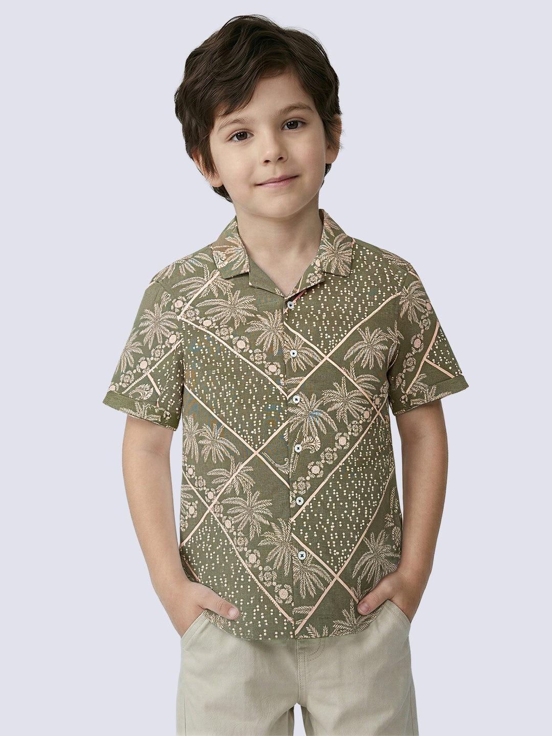 Boys Green Tropical Print Shirt