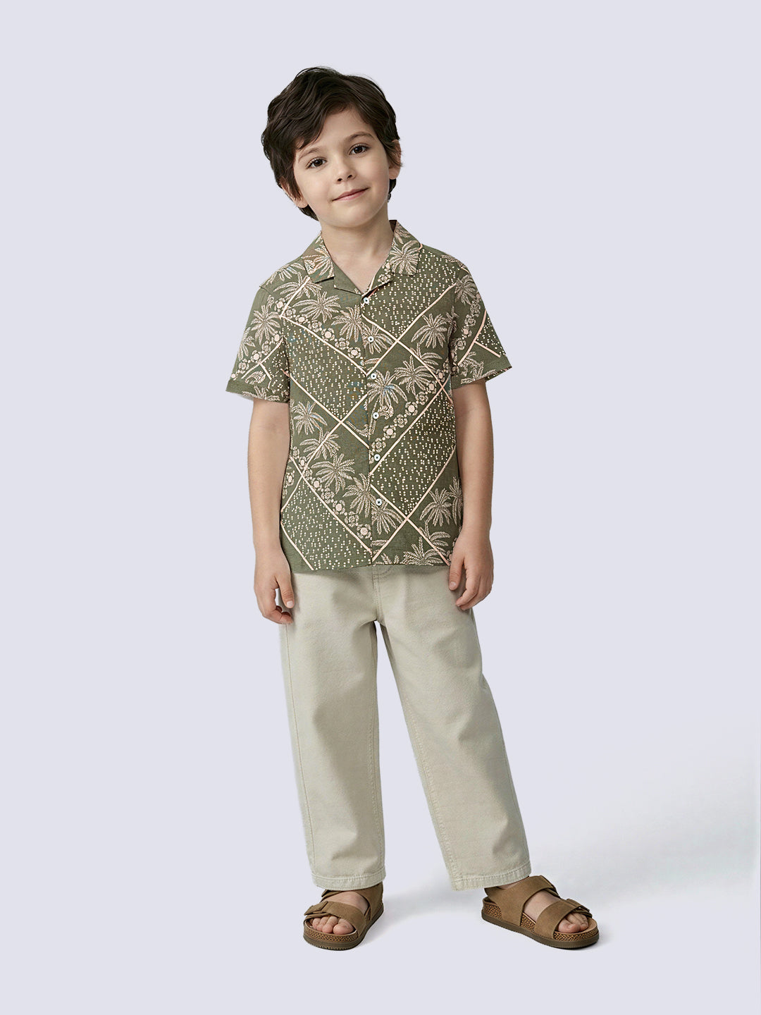 Boys Green Tropical Print Shirt
