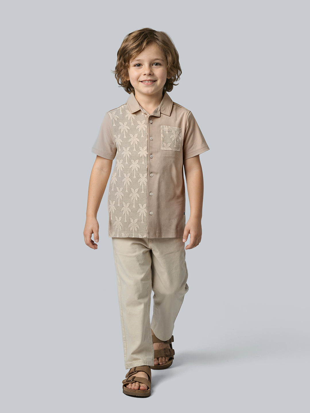 Boys Palm Texture Printed Shirt