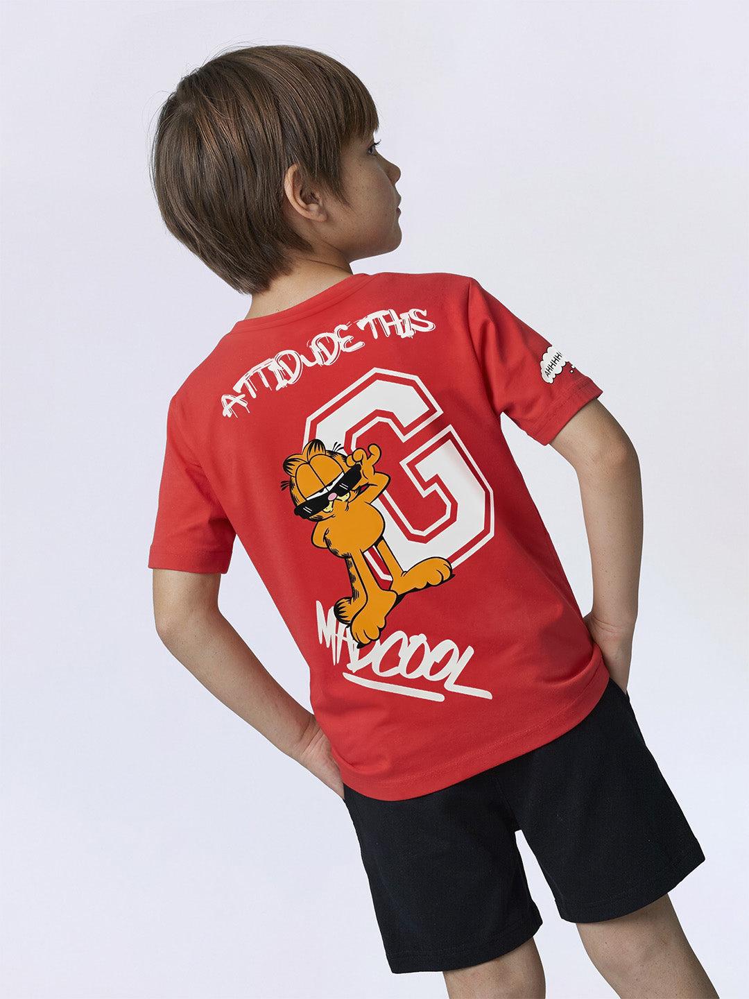 Boys Red Garfield Printed Oversized T-shirt - 3/4Y