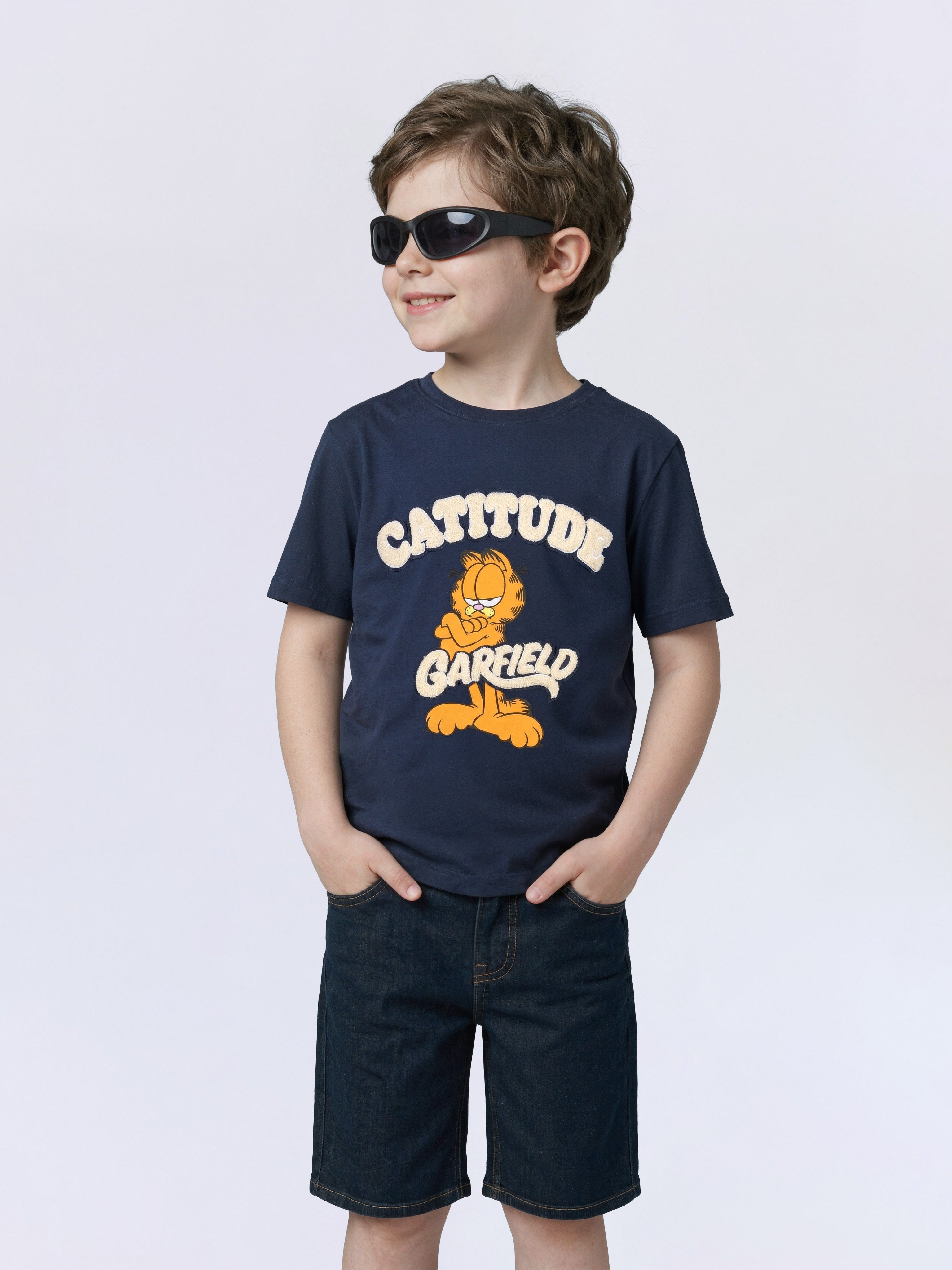 Boys Red Garfield Printed Oversized T-shirt