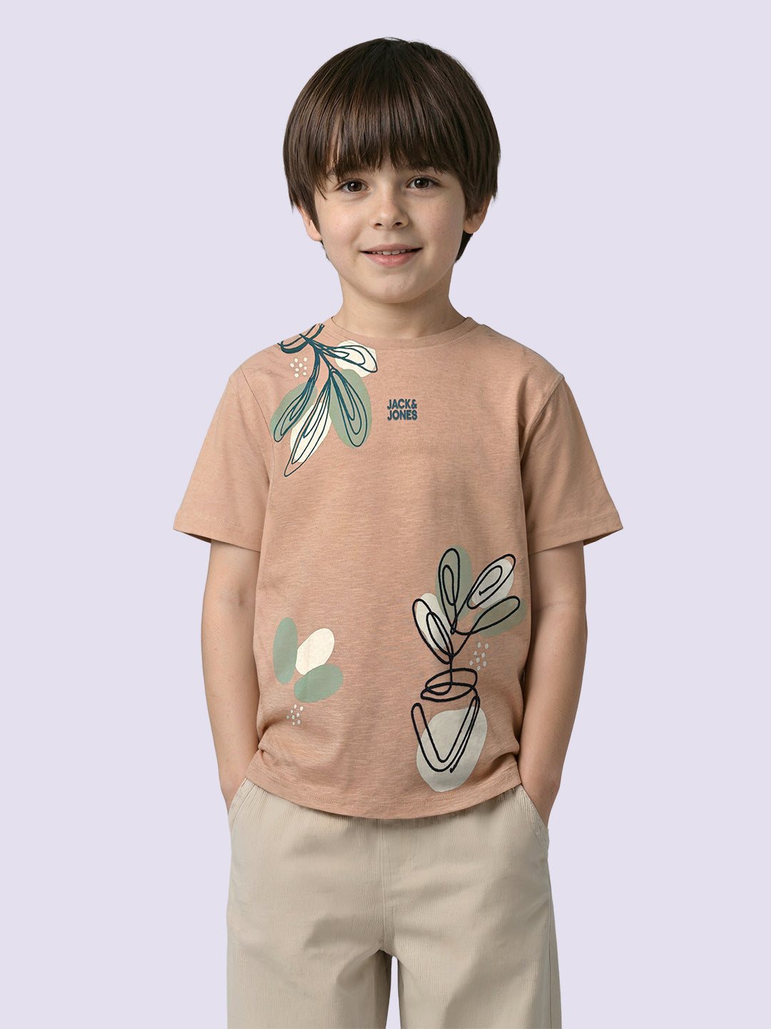 Boys Taupe Embroidered Cotton T-Shirt - 2/3Y