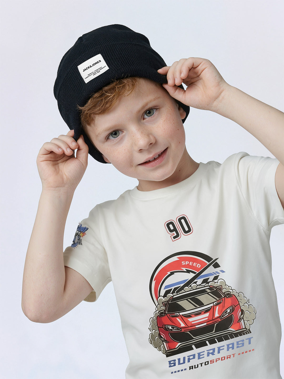 Boys White Printed Cotton T-shirt - 4/5Y