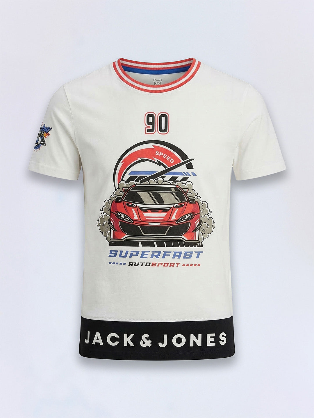 Boys White Printed Cotton T-shirt