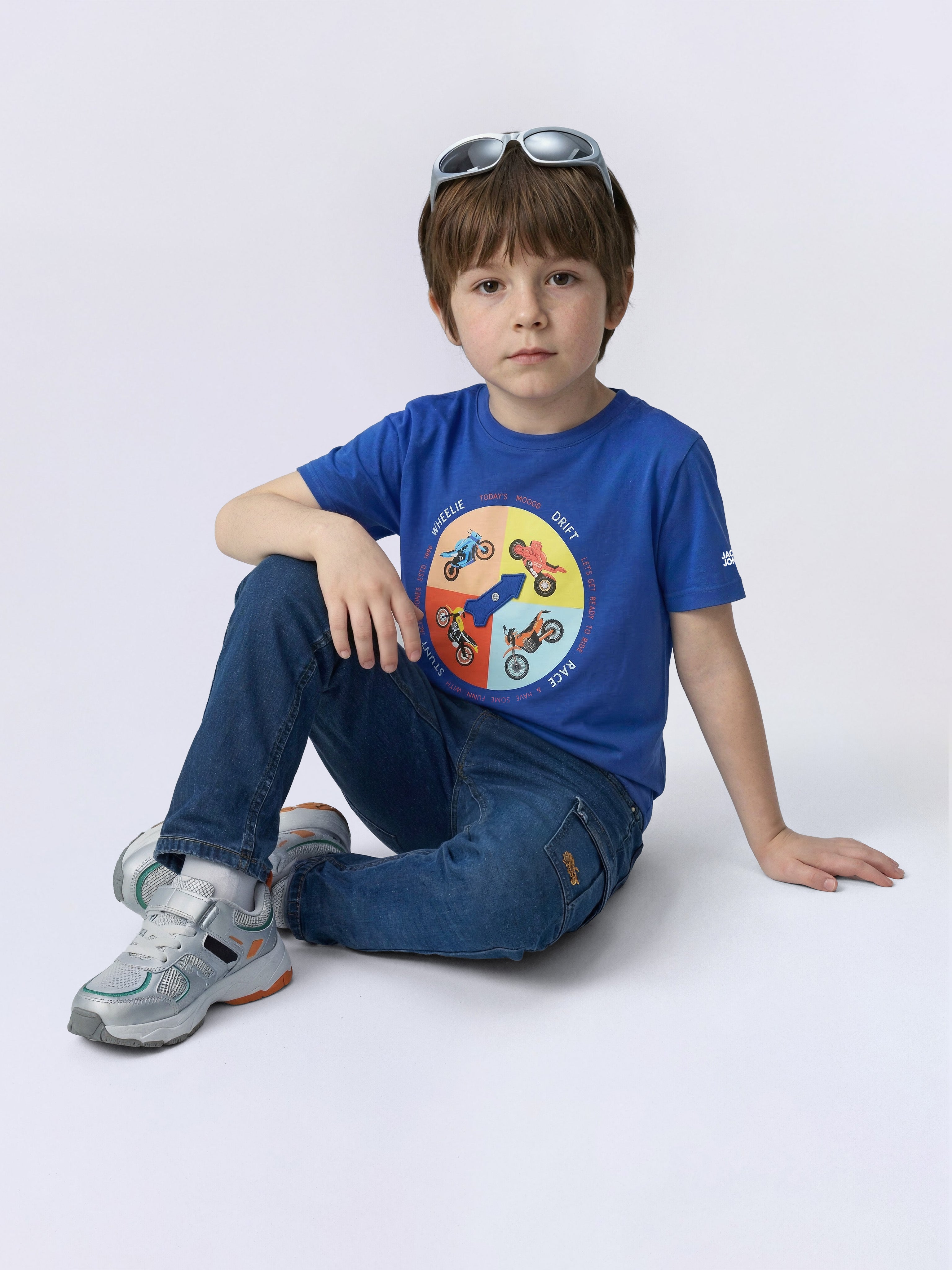 Boys Blue Printed Cotton T-shirt