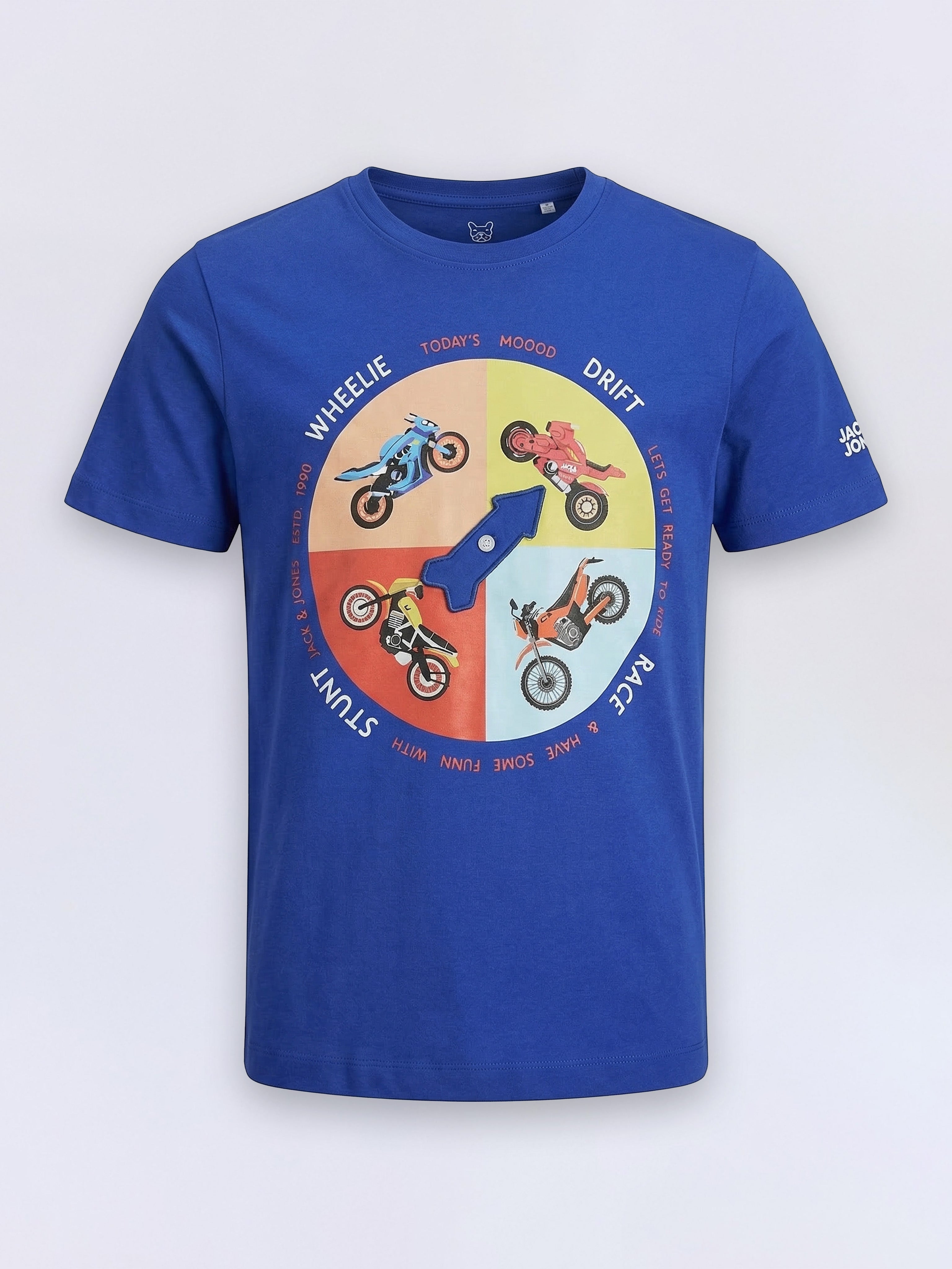 Boys Blue Printed Cotton T-shirt