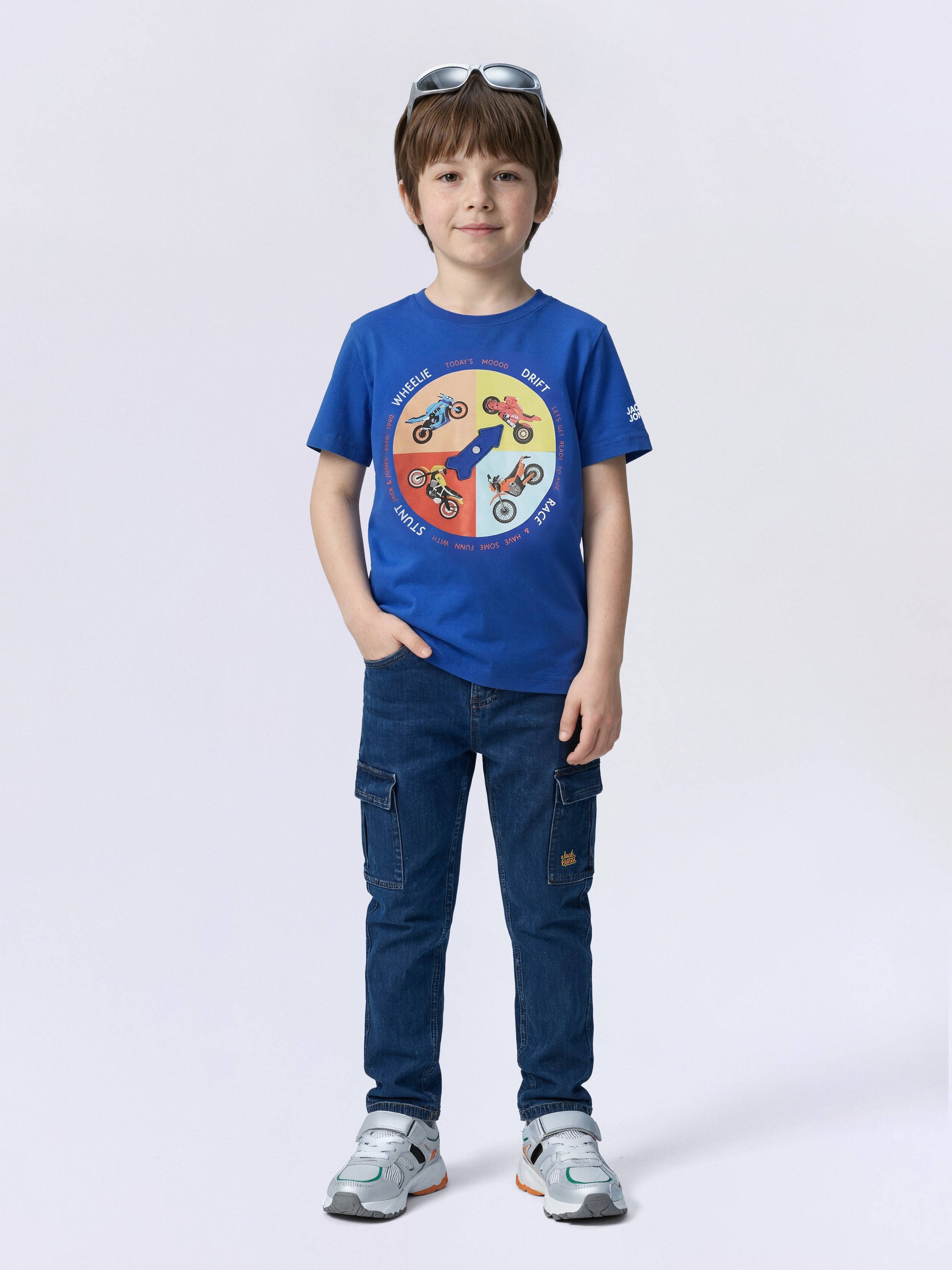 Boys Blue Printed Cotton T-shirt