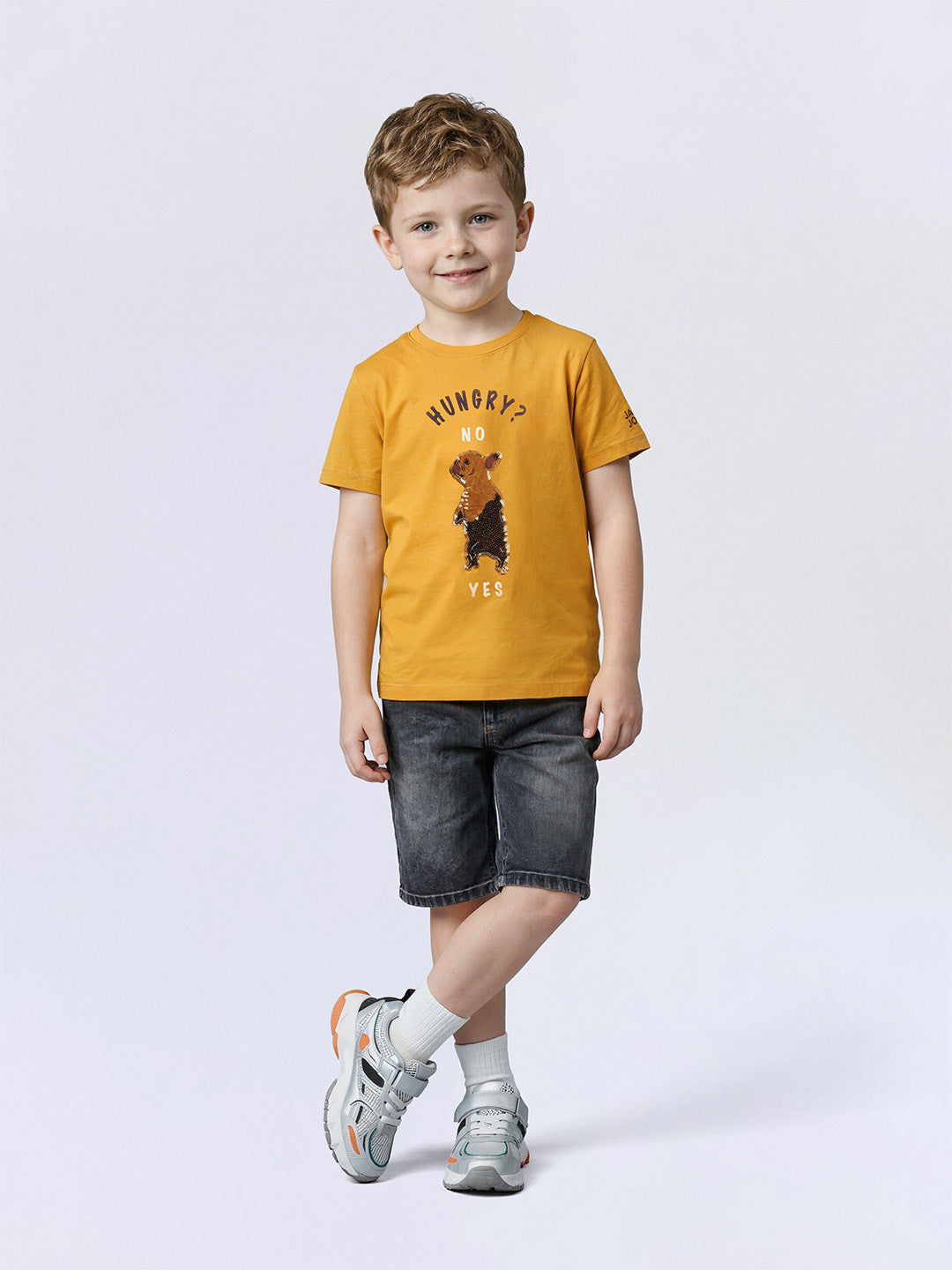 Boys Yellow Embellished Printed T-shirt