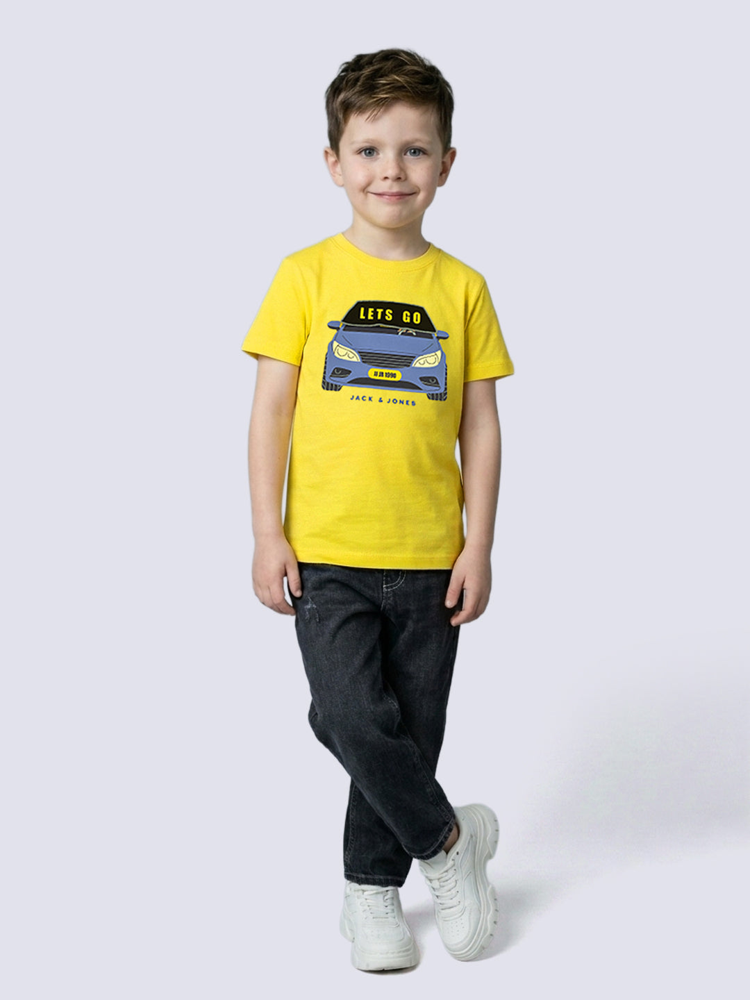 Boys Yellow Car Print T-shirt