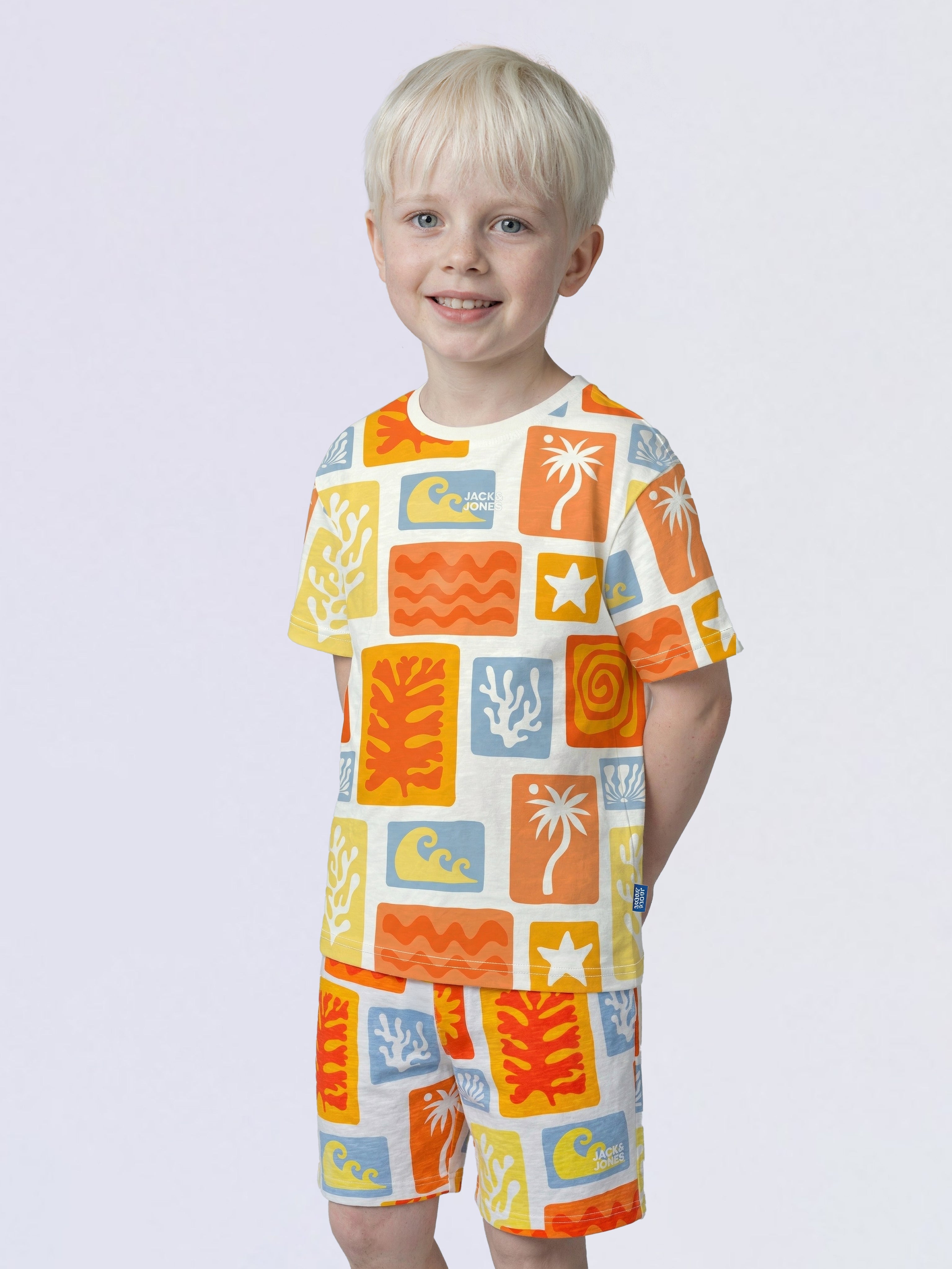 Boys Orange Printed Oversized T-shirt