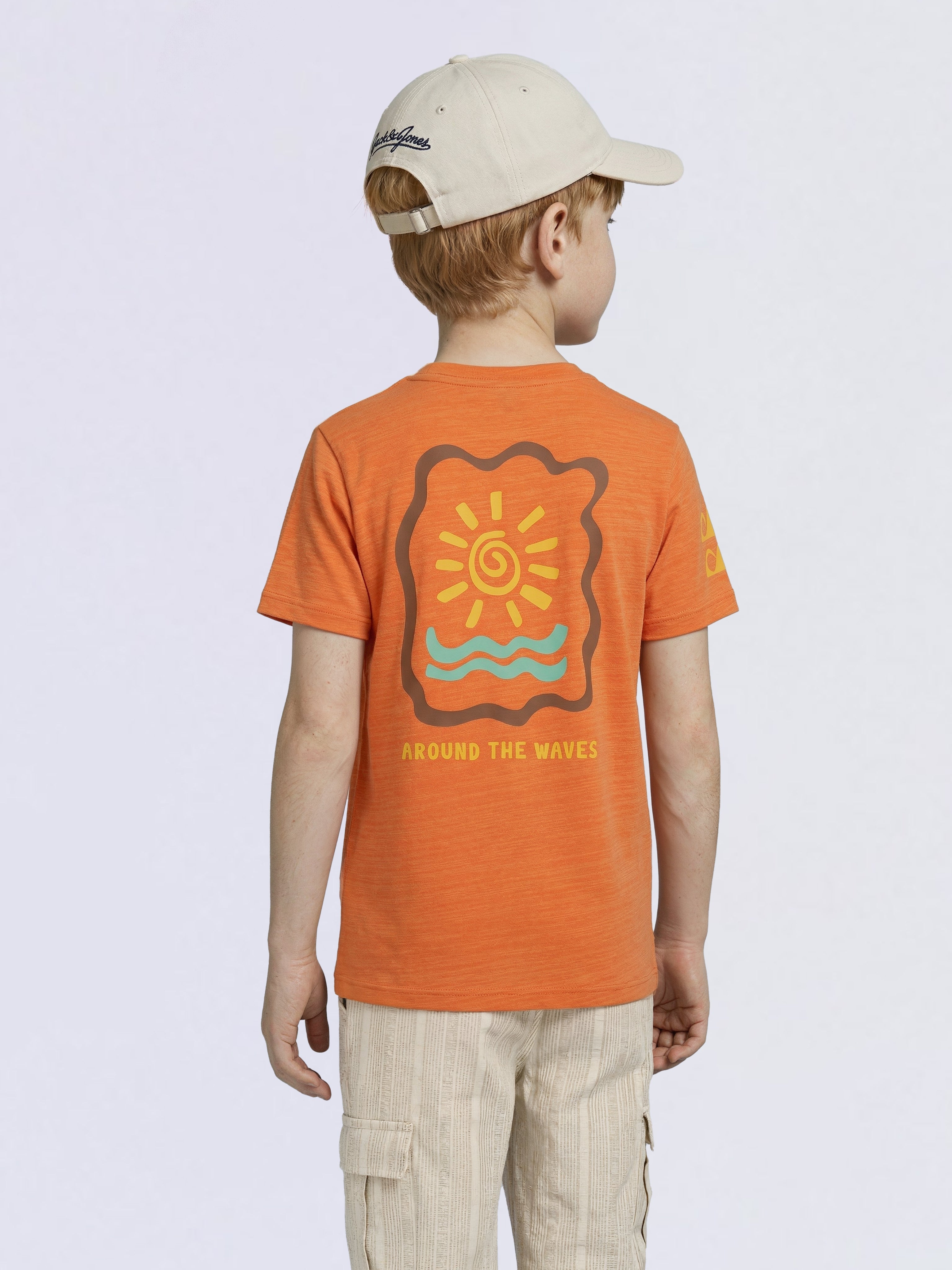 Boys Orange Printed Cotton T-shirt