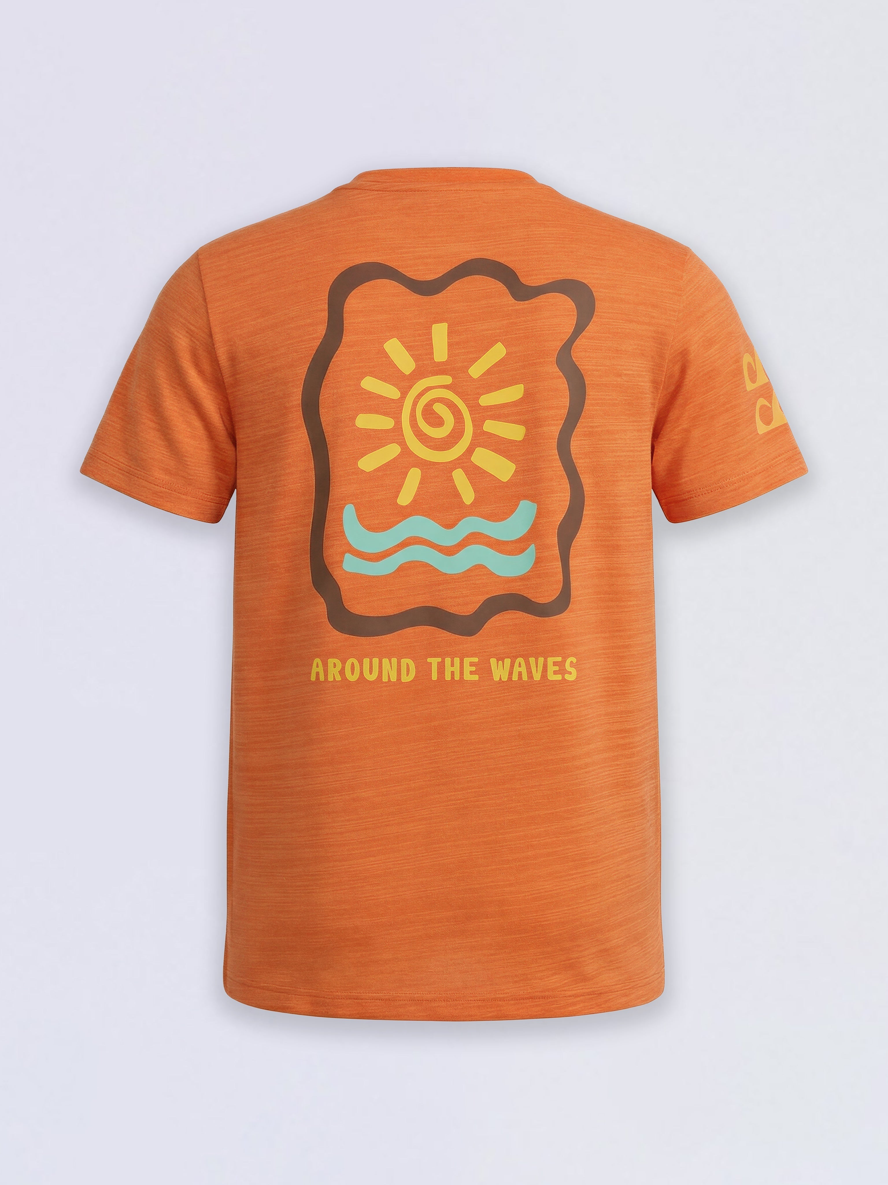Boys Orange Printed Cotton T-shirt